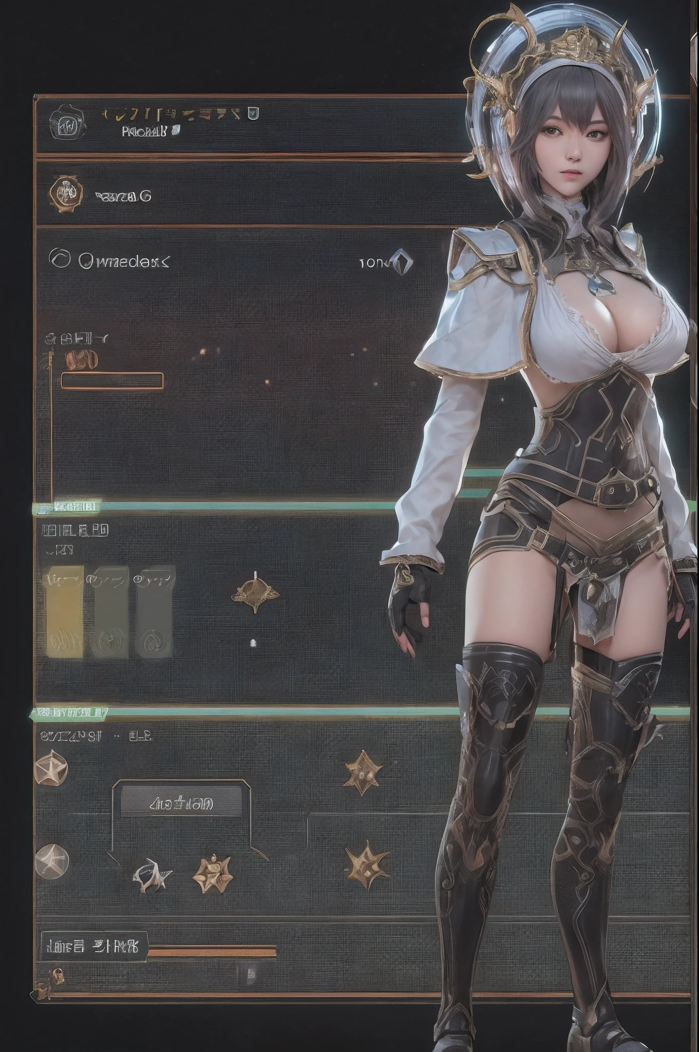 nsfw,a close up of a woman in a  outfit standing in front of a screen, a screenshot by Josetsu, polycount, process art, pc game with ui, full character, main character, in game, 8 k character details, leaked image, in-game, in - game, inventory item, screencapture, hd screenshot, new character, ingame image