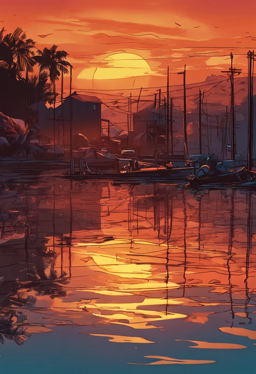 Turn this glass into an incredibly beautiful and bright sunset water, com reflexos dourados e laranja intensos.+(setting sun, orange sky, nuvens douradas)