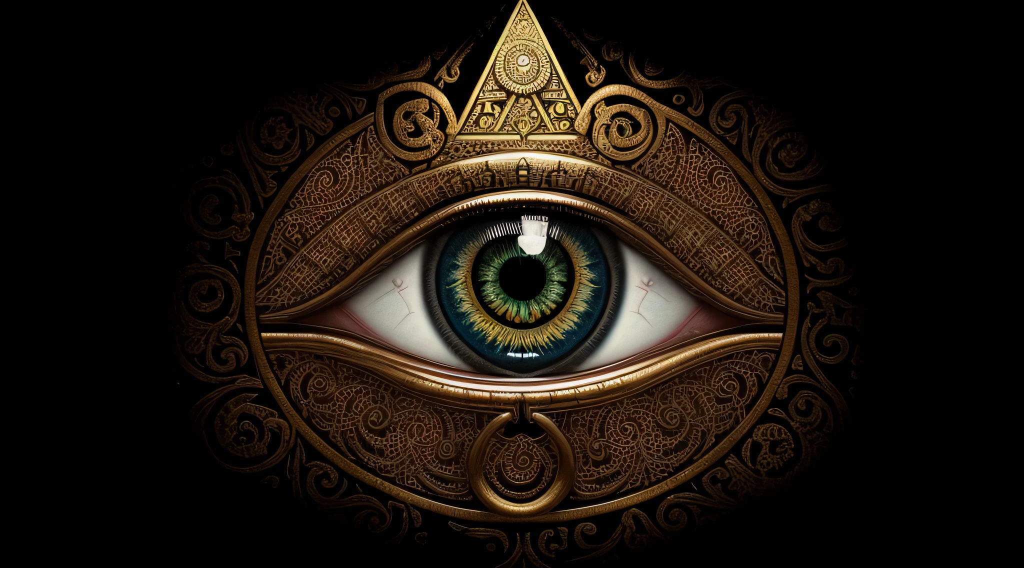 an eye with ornate designs on it, all - seeing eye, all seeing eye, mystic eye, eye of providence, the eye of providence, ( all seeing eye ), illuminati eye, giant eye magic spell, mystical third eye, 3rd eye, eye of horus, third eye, third - eye visions, opening third eye, the eye of god rah, 4k resolution