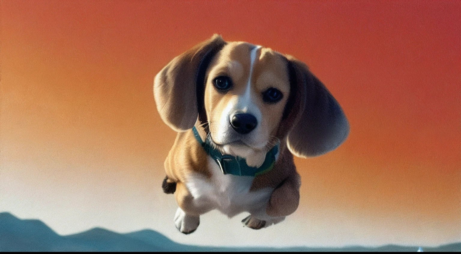 Picture of beagle jumping，cartoonish style，Big ears fly，the soft light