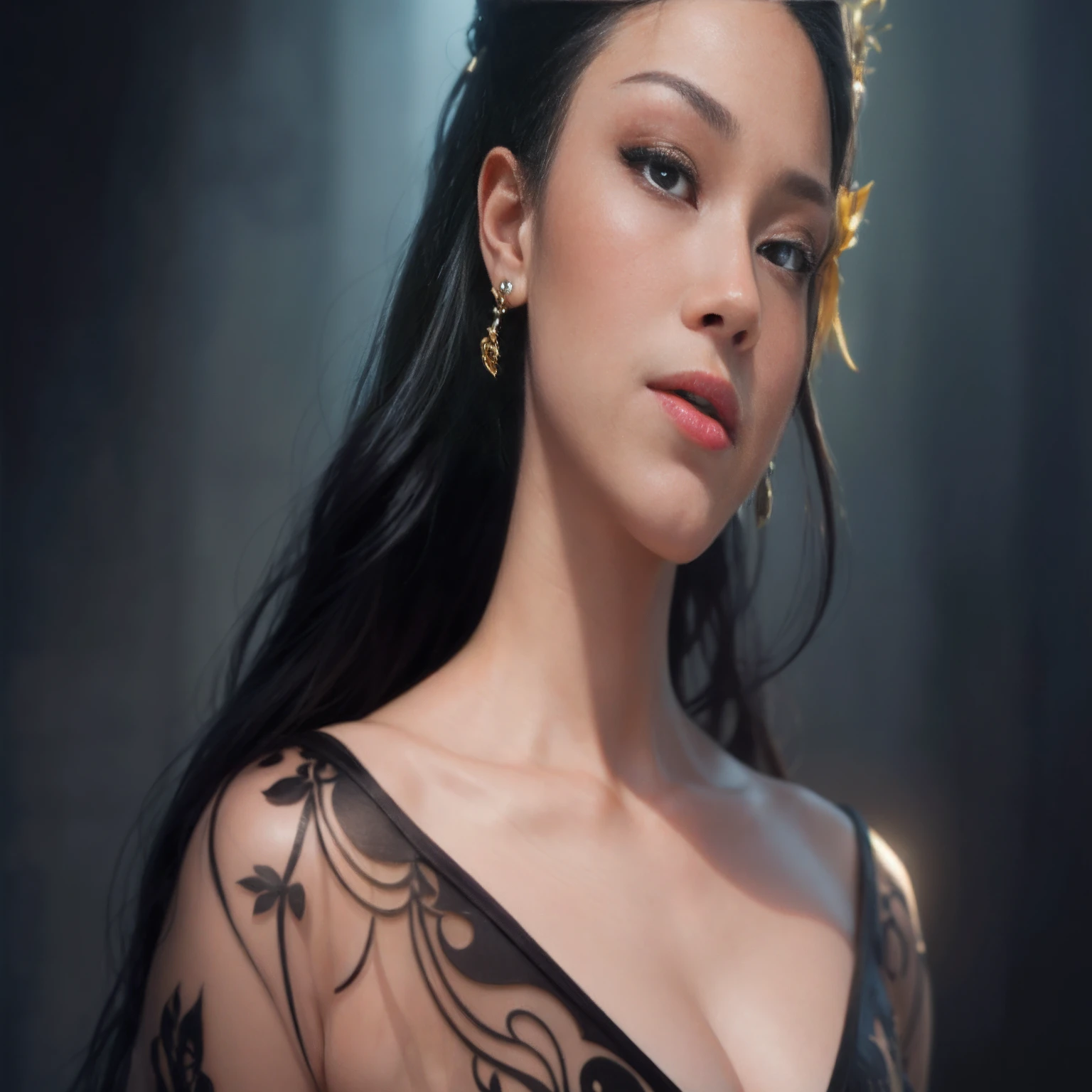 Nikon Z 85mm、((top-quality)) ((​masterpiece))、intricate-detail、Sharp Focus、proffesional、Photorealsitic、Real life、surrealistic、photorealisim、Silhouette Light、finely detail、top-quality、Highly detailed CG Unity 8K wallpapers、erfect artwork、The upper part of the body、shinny hair、radiant eyes、shinny skin、realisitic、The perfect female figure、Constricted waist、Looking at the camera、Ren Hao、enchanting posture、sexy  pose、extremely delicate and beautiful、best qualtiy、a beautiful detailed girl、Beautiful fine eyes、Facial Lights、Cinematic lighting、see -through、Yellow underwear、Transparent material、buttocks expos、realistic representation of face、（intricate detailes、makeups、（Detailed beautiful delicate face、Detailed beautiful delicate eyes、s face）perfectly proportions、Detailed skin、Detailed skin、Best ratio of four fingers and one thumb、arms below breasts、medium large breasts、smooth epigastric、Skinny and thin、lo fashion、独奏、(年轻)、Facial Highlights、The upper part of the body、A detailed face、de pele branca、silber hair、poneyTail、Braids、big eye、silk robe、(Hollow pattern、Silk)、耳Nipple Ring、Slim body、luxury room、Professional Writing、tear robe、女の子1人、Thick hairand