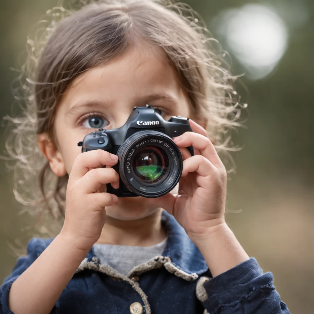 A 5-year-old looking through a magnifying glass, com um brilho de descoberta nos olhos, ultrarealista