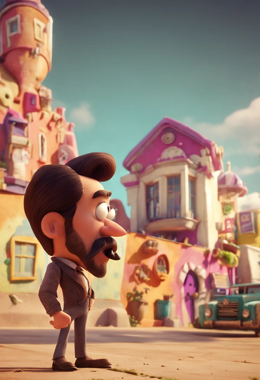 arafed man with a beard and a mustache looking at the camera, Sandro lima Fernandes, pixar animation