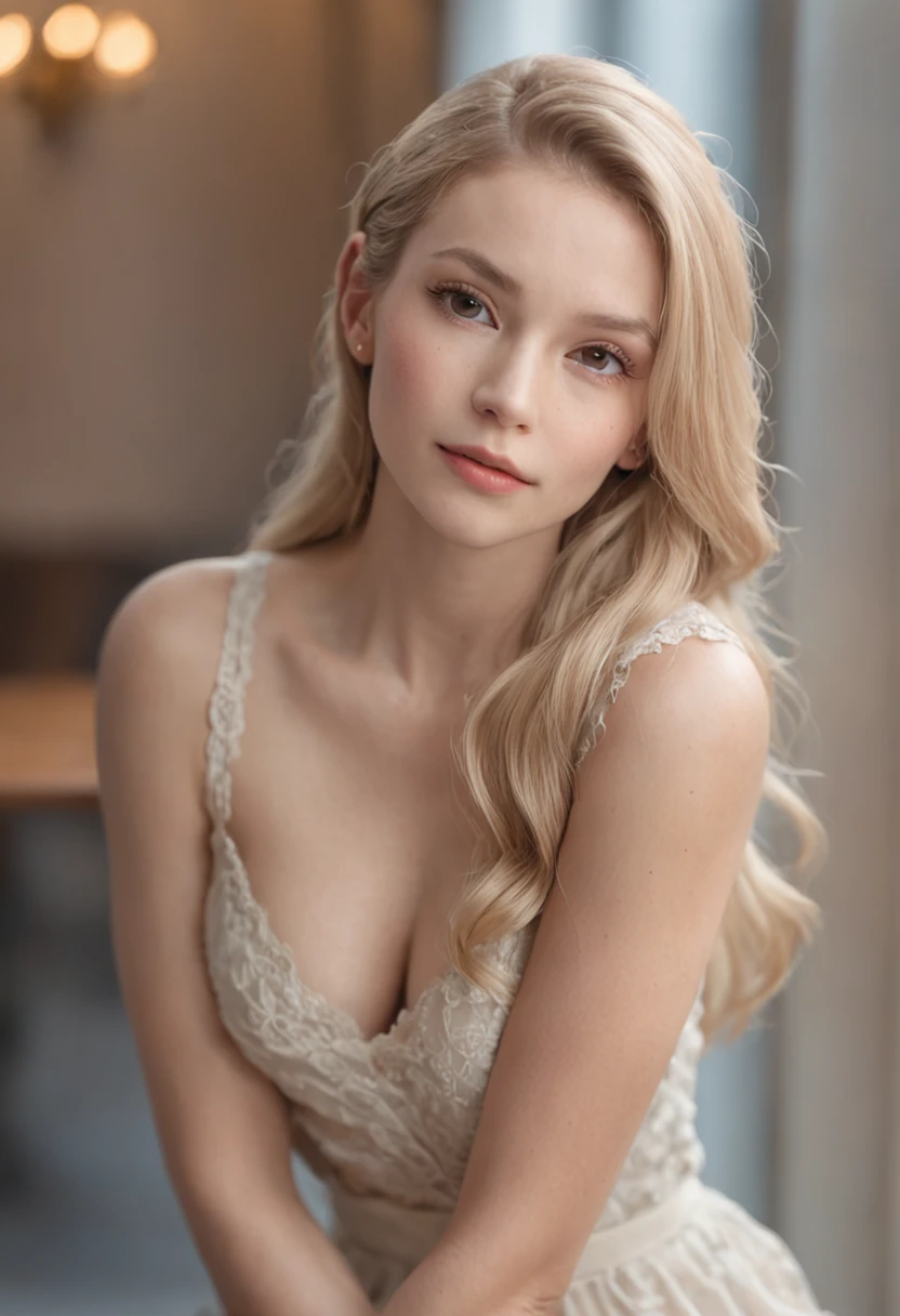 Photorealistic master pis huge blonde breast sitting on sofa, beer in hand, Full Body Perfect Body, face perfect, smiling, hard disk, Distance Frame