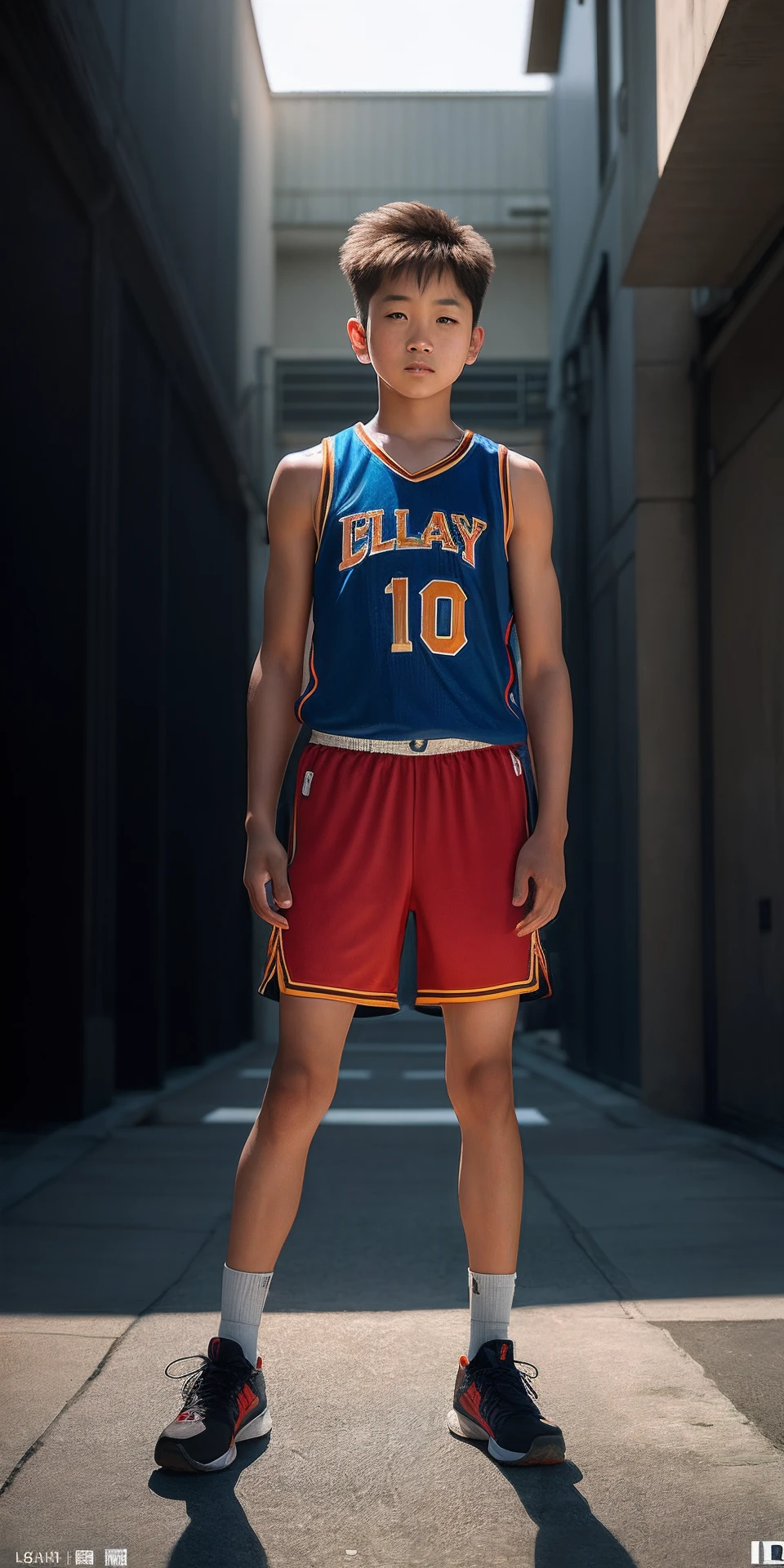 12 year old boy,Wear tank top shorts,Outside the basketball court,((slim,petite)),Photoreality,photore,tmasterpiece,hentail realism,hentail realism,Photoreality,hight contrast,The photorealistic digital art trend is detailed and realistic in Artstation 8k HD HD, A detailed, skin textures, ultra - detailed, realistic skin textures, armature, best qualtiy, 超A high resolution, (真实感:1.4),, A high resolution, A detailed, RAW photogr, sharp, by lee jeffries nikon d850 film stock photograph 4 kodak portra 400 camera f1.6 Lens, rich colors, ultra-realistic realistic textures, dramatic lighting, unrealengine artstation cinestill 800 trends,