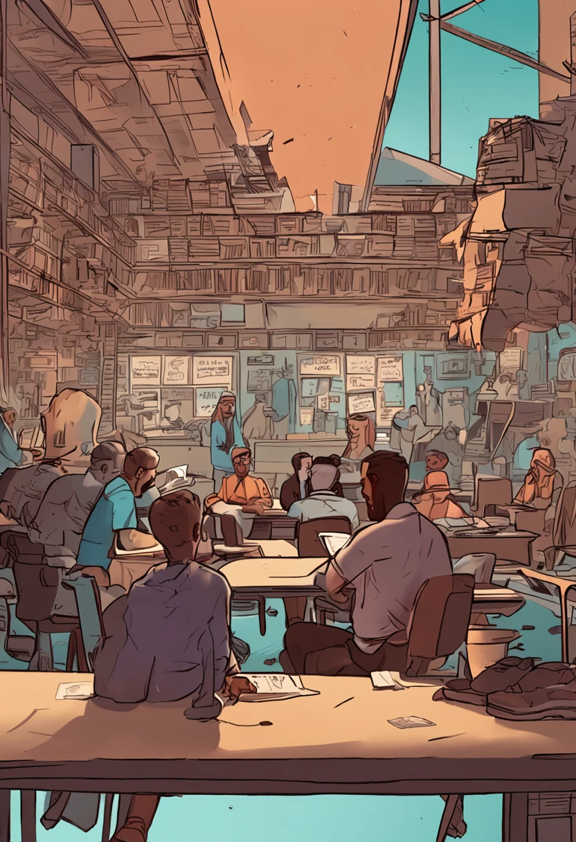 The man from Alafed sat down at the table,Bring paper and coffee, meme template, sitting on the desk, sit on the table, trying to study, sitting on the desk, Roser sits at a table playing DND, Very opposite, Heavily voted against, sitting on the desk, smooth in _ Background with, meme format, sitting on table