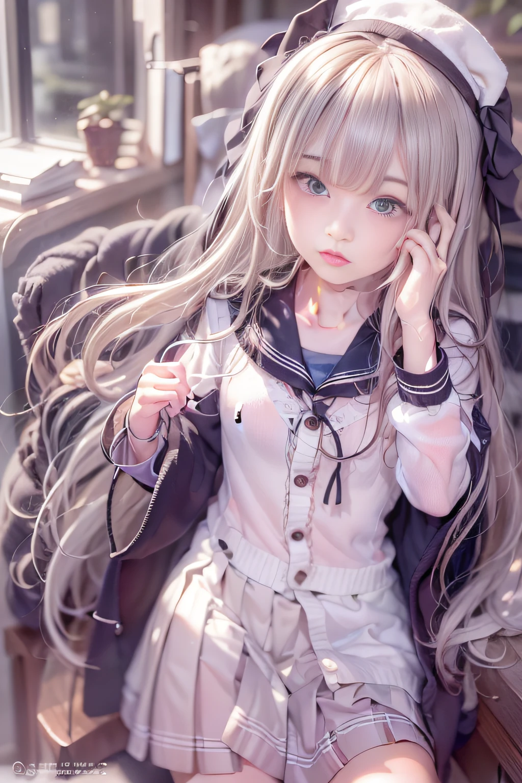 Super beautiful photo,Highly detailed background,Realistic,ultra-detailliert,super detailed skin,Detailed beautiful face and eyes,retinas, masutepiece, ccurate, Anatomically correct, Textured skin, Super Detail, high details, High quality, awardwinning, Best Quality, hight resolution, 8K,ultimate beauty girl, BREAK,Close up of girl in dress and shirt, loose coat collar sailor uniform, thin head,magical school student uniform, japanese girl school uniform,, Cute dress, katelynn mini cute style, dressed with long fluent clothes, School uniform, magic school uniform, black and white clothes, Stylish dress, school girl in gothic dress, Black Quick, Elegant clothes,((small tits:1.7,Thin leg,skinny thigh:1.4)),slim figure,extremely detailed eye and face、beatiful detailed eyes,Tsurime,Beautiful skins,The brilliance of details、The skirt is ironed、No wrinkles,((smooth hair,detailed hairs,Very fine hairs)),(Knee-length skirt:1.7),1girl in,Thin leg,Beautiful legs,独奏,Wearing underwear,Smaller face,realistic facial expression,(Face to feel:1.6),Enchanted,Raw photo of pale skin,Shyness,Longing for love,((Cool color makeup,Lowered eyebrows、Whitening effect,thin and thin eyebrows,((Ephemeral Girl,A look tinged with joy)),Very soft lighting,Eight-headed body,light glow,Expro II,Lens Flare,Sharpen,cinematic shadow,Changing the time zone when shooting.,School route and my room,Kantai Collection Style