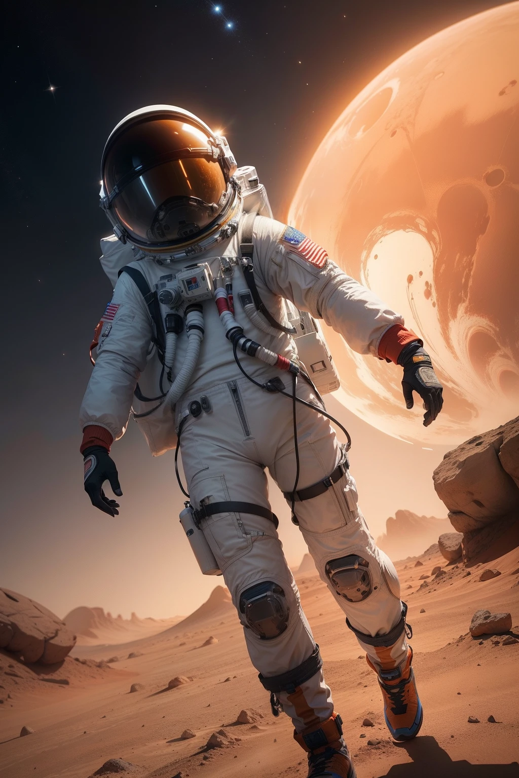 In this breathtaking hiperrealista photograph, the moon shines with ethereal brilliance as the sun bathes its surface in a gentle glow. Apollo, the legendary spacecraft, has just touched down on the lunar landscape, and the image captures the historic moment with astounding realism.
The moon, with its cratered surface and rugged terrain, comes to life in exquisite detail. The sunlight casts intricate shadows across the lunar surface, accentuating every crater and lunar feature, transporting the viewer to this distant celestial body.
Apollo's spacecraft, adorned with metallic sheen, lands gracefully, leaving a trace of dust in the lunar soil. The precision of the hiperrealismo rendering showcases every panel, rivet, and reflective surface, making it appear as if it were within arm's reach.
The astronauts aboard Apollo step out onto the moon's surface, their spacesuits capturing the sunlight with striking realism. Every seam, visor, and reflection conveys the awe-inspiring reality of human exploration in space.
The scene is set against the majestic backdrop of the cosmos, with stars twinkling in the dark expanse of space. Each star is meticulously rendered, adding to the surreal beauty of the moment.
The photograph captures the sense of wonder and achievement of the Apollo mission, making the viewer feel like a witness to history. It brings to life the magic of space exploration, with a level of detail that makes the image seem alive and pulsating with energy.
In this masterful composition, every element is carefully crafted with hiperrealista precision, creating an image that transcends the boundaries of a mere photograph. It is a testament to the triumph of human ingenuity and the limitless possibilities of exploring the cosmos. The photograph leaves a lasting impression, reminding us of the wonders that await us beyond our planet's atmosphere.