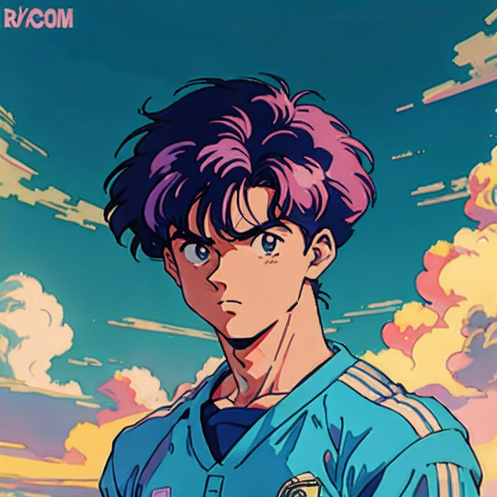 muted pastel colors,imagem suave,Retro anime, Anime dos anos 1990, Anime dos anos 1980, Retro anime,retro anime style,master part, best quality, 1 fita, cristiano ronaldo,hair from the time of real Madrid