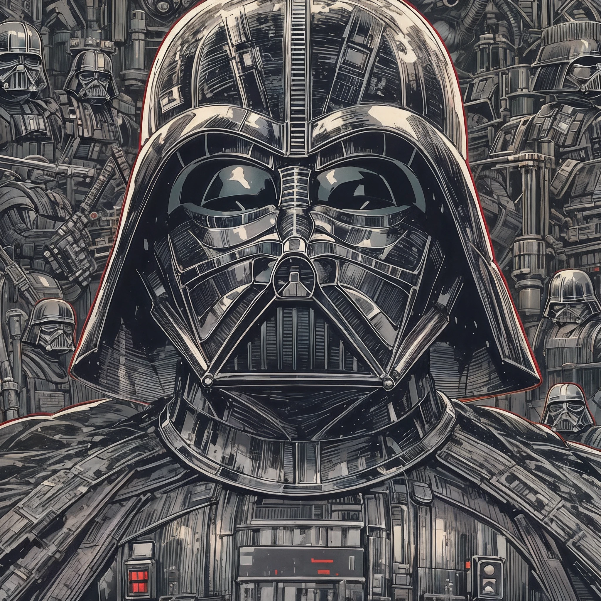 Detailed vintage cover of Darth Vader, highly detailed, illustration