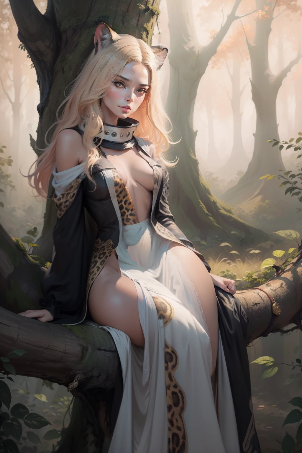 painting of a woman, sitting on a tree branch with a leopard, in style of digital illustration, stunning digital illustration, exquisite digital illustration, digital illustration -, beautiful illustration, beautiful digital artwork, stylized digital illustration, epic digital art illustration, beautiful digital illustration, digital fantasy illustration, gorgeous digital art, beautiful digital art, in style of digital painting