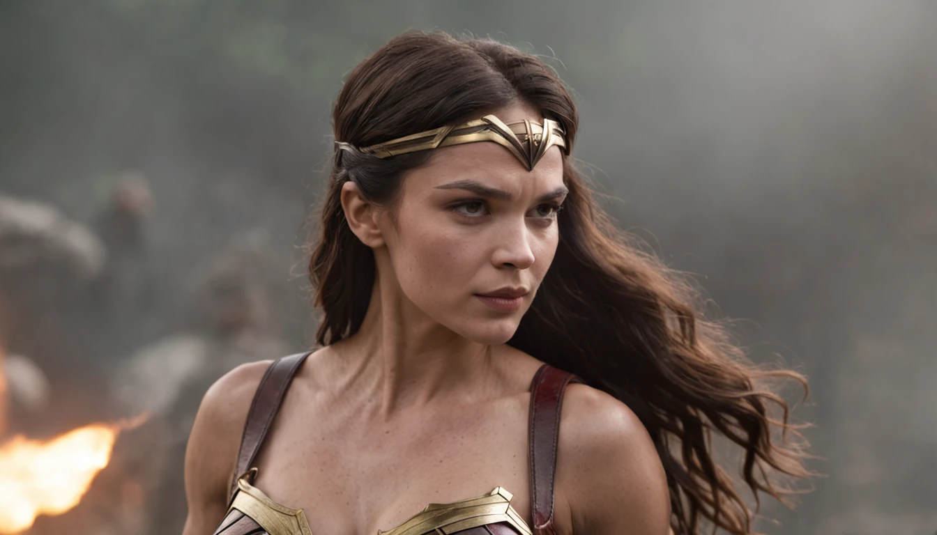 (master part, best quality) son of the Incredible Hulk and Wonder Woman, Amazing and detailed style, poderoso como o Hulk, belo como a Mulher Maravilha, Epic environment, cores vibrantes, Superhero in action, epic battle scene