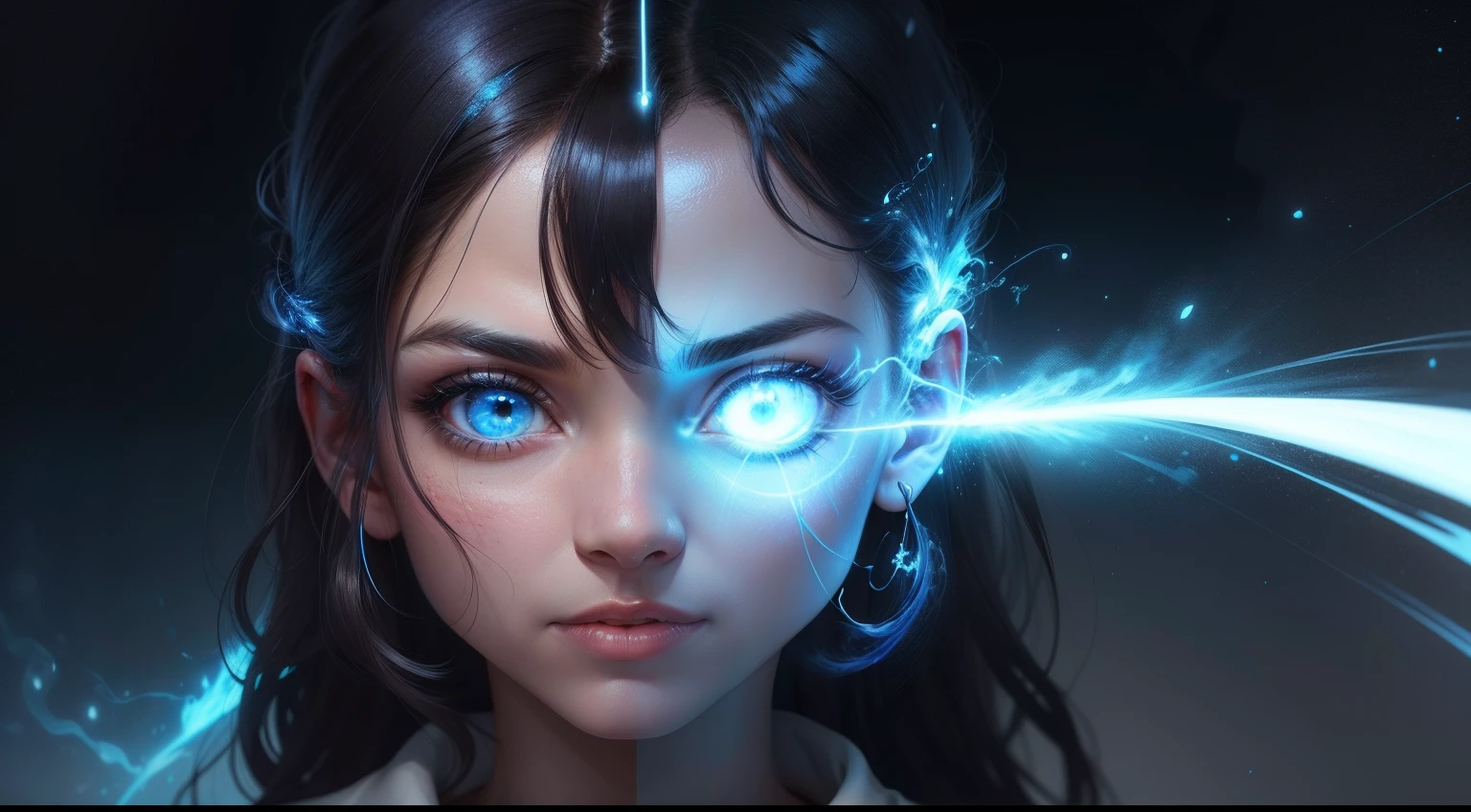 foto ultra realista 4k de uma face mascolina com sua mente com leves raios de energia azul com olhos eletromagneticos