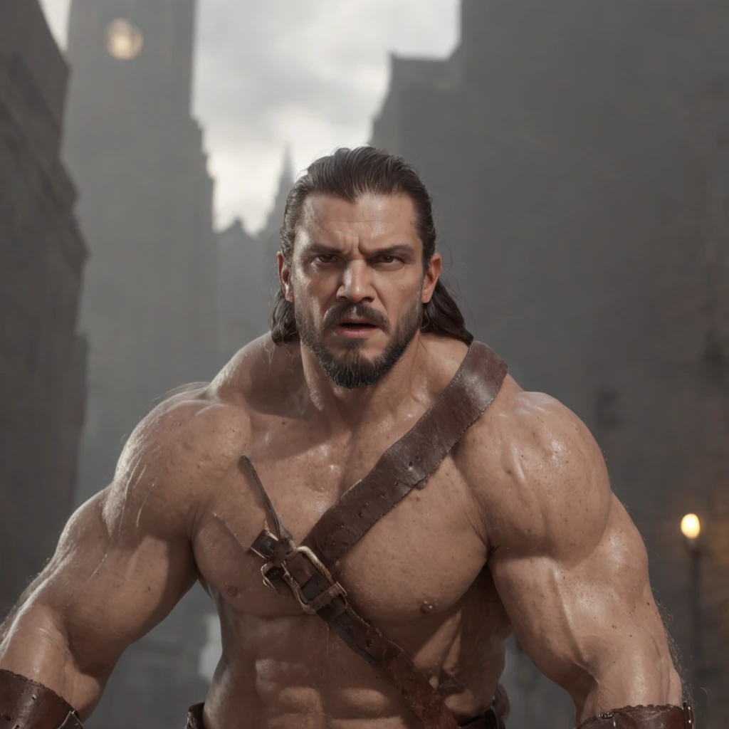 Revestido de uma corrente intrincadamente tecida, ele empunha um poderoso machado de batalha, its gleaming bladea beautiful city within a semi-transparent cloud (Professional 3D rendering:1.3) de (Realistic:1.3) A giant of a hundred arms, um ciclope,Features male heroes , ((Epic hero fantasy rough muscular man wet hero angry look long hair short beard and fierce expression in dynamic pose, fantastic location, majestoso ambiente desordenado)), corpo inteiro 8k unidade render, action shot, poros da pele, very dark lighting, sombreamento pesado, circunstanciado, Rosto detalhado, (vibrante, fotogrdeia realista, Realistic, Dramatic, Escuro, foco nítido, 8k), (Old leather clothes damaged by bad weather:1.4), ((((Use peles)))), (intrincado:1.4), decadente, (altamente detalhado:1.4), pintura digital, rendering by octane, art stations, Conceito-Arte, liso, foco nítido, illustration, germe da arte, (Loish:0.23), Wlop Ilya Kuvshinov, e Greg Rutkowski e Alphonse Mucha Gracias, (global ilumination, studiolight, Light Volumetric), chuva forte, floating particles, patife, fantasia, Onze, corpo inteiroesbian, ((Fundo escuro e antigo da cidade:1.3)),CGSesociedade,art stations, capacete vikins