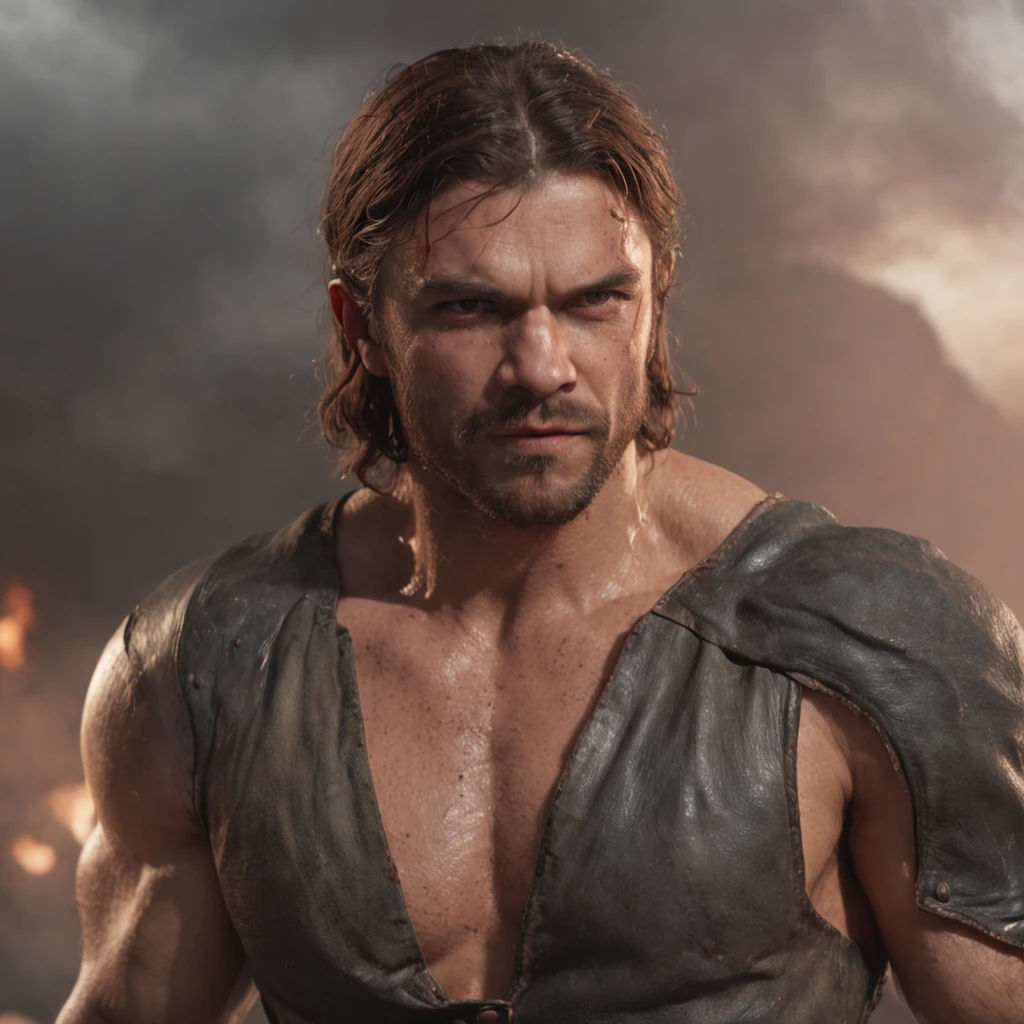 (Professional 3D rendering:1.3) de (Realistic:1.3) Foto de arte mais bonita do mundo,Features soft, bright male heroes, ((Epic hero fantasy rough muscular man wet hero angry look long hair short beard and fierce expression in dynamic pose, fantastic location, majestoso ambiente desordenado)), corpo inteiro 8k unidade render, action shot, poros da pele, very dark lighting, sombreamento pesado, circunstanciado, Rosto detalhado, (vibrante, fotogrdeia realista, Realistic, Dramatic, Escuro, foco nítido, 8k), (Old leather clothes damaged by bad weather:1.4), ((((Use peles)))), (intrincado:1.4), decadente, (altamente detalhado:1.4), pintura digital, rendering by octane, art stations, Conceito-Arte, liso, foco nítido, illustration, germe da arte, (Loish:0.23), Wlop Ilya Kuvshinov, e Greg Rutkowski e Alphonse Mucha Gracias, (global ilumination, studiolight, Light Volumetric), chuva forte, floating particles, patife, fantasia, Onze, corpo inteiroesbian, ((Fundo escuro e antigo da cidade:1.3)),CGSesociedade,Art Stations 7-year-old blonde girl in a park with a red Ballon flower dress bike bike