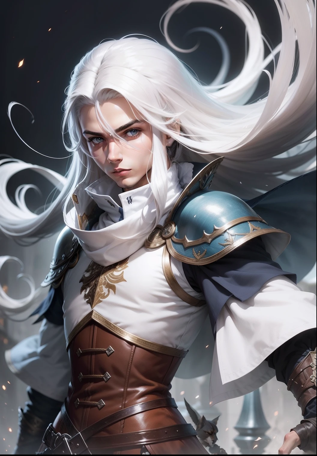 Personagem de rpg cabelo branco roupa de couro e rapieira