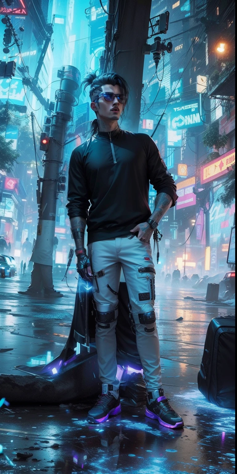 Change background cyberpunk handsome boy realistic face. Rockstar singing 8k ultra realistic