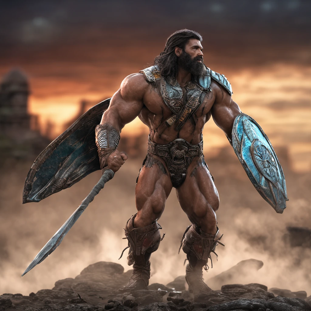 homen heroi guerreiro floresta , homem guerreiro montanhas, Homem i, , Foto vencedora do concurso Unsplash,Revestido de uma corrente intrincadamente tecida, ele empunha um poderoso machado de batalha, its gleaming bladea beautiful city within a semi-transparent cloud (Professional 3D rendering:1.3) de (Realistic:1.3) A giant of a hundred arms, um ciclope,Features male heroes , ((Epic hero fantasy rough muscular man wet hero angry look long hair short beard and fierce expression in dynamic pose, fantastic location, majestoso ambiente desordenado)), corpo inteiro 8k unidade render, action shot, poros da pele, very dark lighting, sombreamento pesado, circunstanciado, Rosto detalhado, (vibrante, fotogrdeia realista, Realistic, Dramatic, Escuro, foco nítido, 8k), (Roupas de couro velhas danificadas por