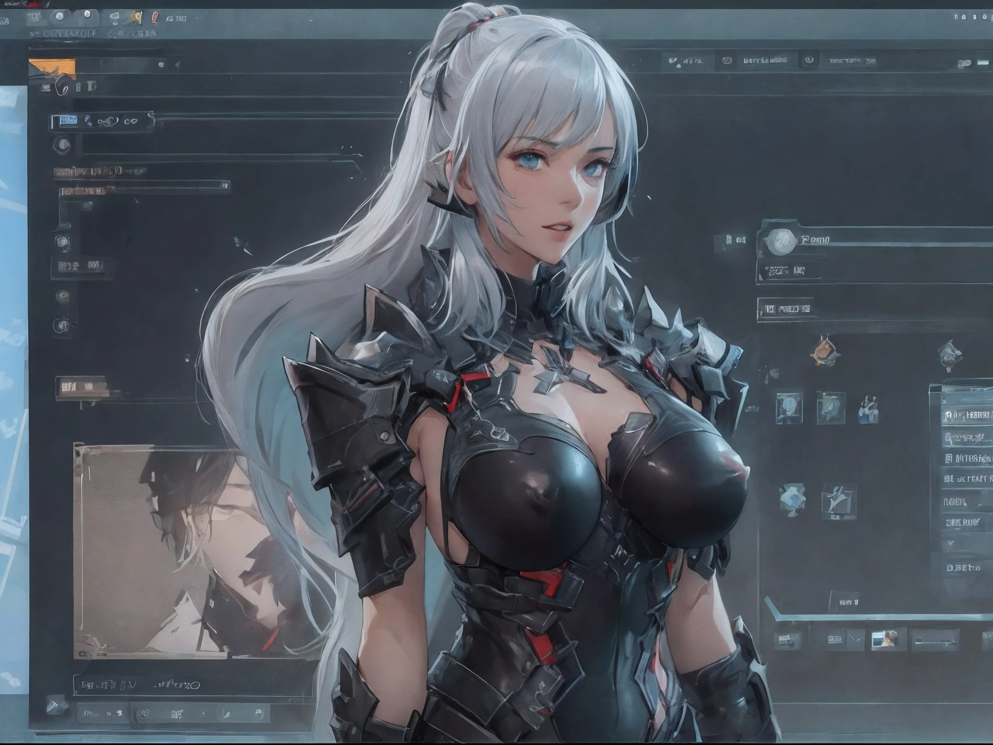 ((nsfw)),a close up of a woman in a outfit standing in front of a screen, a screenshot by Josetsu, polycount, process art, pc game with ui, full character, main character, in game, 8 k character details, leaked image, in-game, in - game, inventory item, screencapture, hd screenshot, new character, ingame image