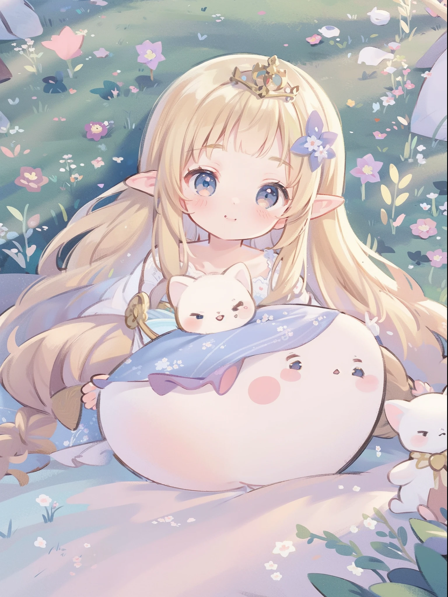 high high quality，tmasterpiece，Delicate facial features，Delicate hair，Delicate eyes，Delicate hair，animemanga girl，deer antlers，florals, Dreamy style, Fantastic flower garden，fantasy style clothing,Romantic dress,  beautiful and elegant elf queen, a beautiful fantasy empress, Fantasy art style, ((a beautiful fantasy empress)), Anime fantasy illustration, high priestess, fey queen of the summer forest, anime art nouveau, goddess of the forest, portrait of an elf queen, A beautiful artwork illustration，8K high quality detailed art（Delicate facial portrayal）（Fine hair depiction）（highest  quality）（Master masterpieces）（High degree of completion）（a sense of atmosphere）8k wallpaper，tmasterpiece，Best quality at best，ultra - detailed