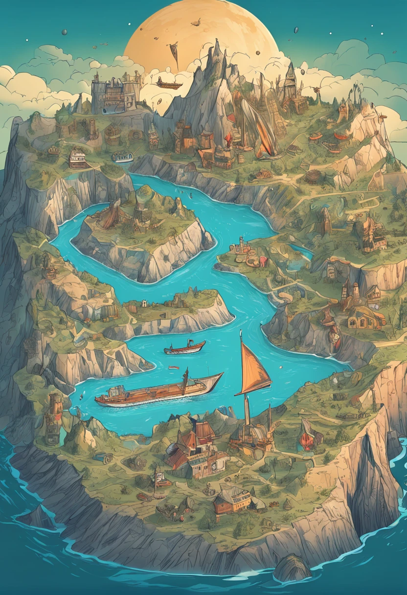One day, explored, ice cave, found, old mysterious map, showed distant island, said to have hidden treasure, excited, grand adventure, decided, search for legendary treasure.