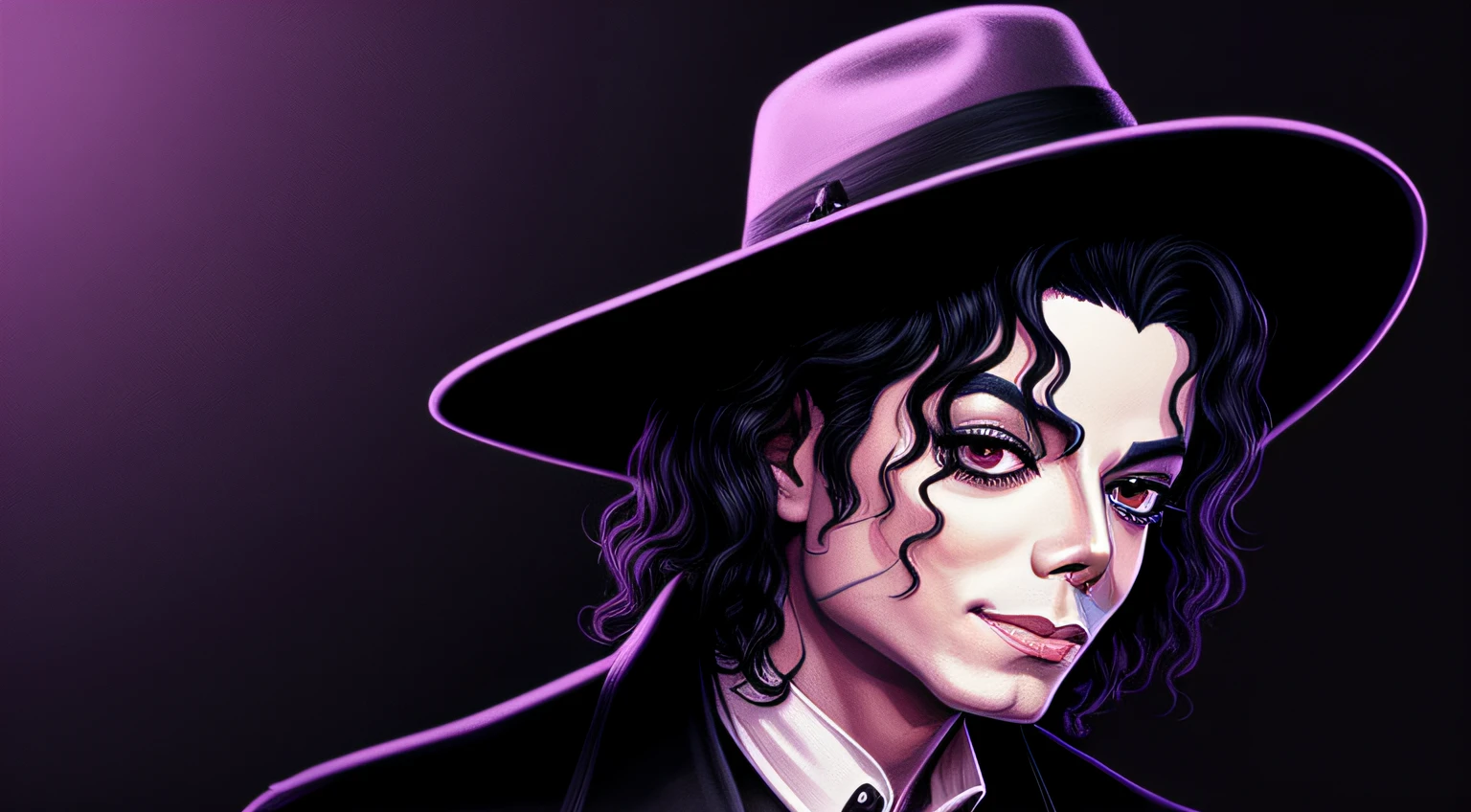 Illustration of Michael Jackson, similar to Tim Burton's aesthetic, with a dark background and no details