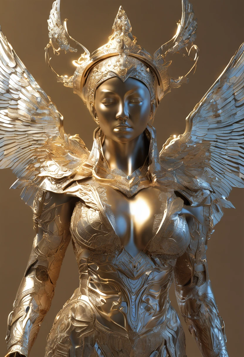 (Ultra resolution 8K), (Obra-prima ultra detalhada), "DO ANJO JUSTO": It possesses an imposing presence with majestic wings unfolding on its back., radiating an ethereal glow. Sua Armadura Celestial, composed of gold and shiny metal sheets, Hugs your body elegantly and protectively. His face reflects an unwavering determination with fiery eyes that glow with inner light., while his lips remain firm in a gesture of determination.Carrega uma espada de design celestial, with a blade that seems forged in divine light and energy. Seu cabelo flui em fios ondulados que se misturam com o vento, adding a touch of dynamism to your figure. The armor is adorned with sacred symbols and intricate patterns that seem to come to life with each movement., enquanto suas asas emitem um brilho suave que ilumina seus arredores.This righteous angel personifies the fusion of heavenly grace and unwavering determination., A figure who inspires wonder and hope in his quest for justice and righteousness.