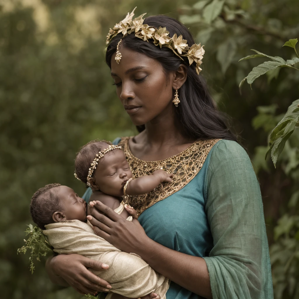 a woman holding a baby with a globe in her hands, mother earth, full figured mother earth, Mitologia da Deusa da Terra, Mother Nature, elemental guardian of life, pagan goddess, A Deusa da Fertilidade, acariciando suavemente a terra, Deusa Druida, resin statue, Deusa da Natureza, deusa da natureza, Mago da Terra Feminino, enchanted with nature spirit, Deusa DMT