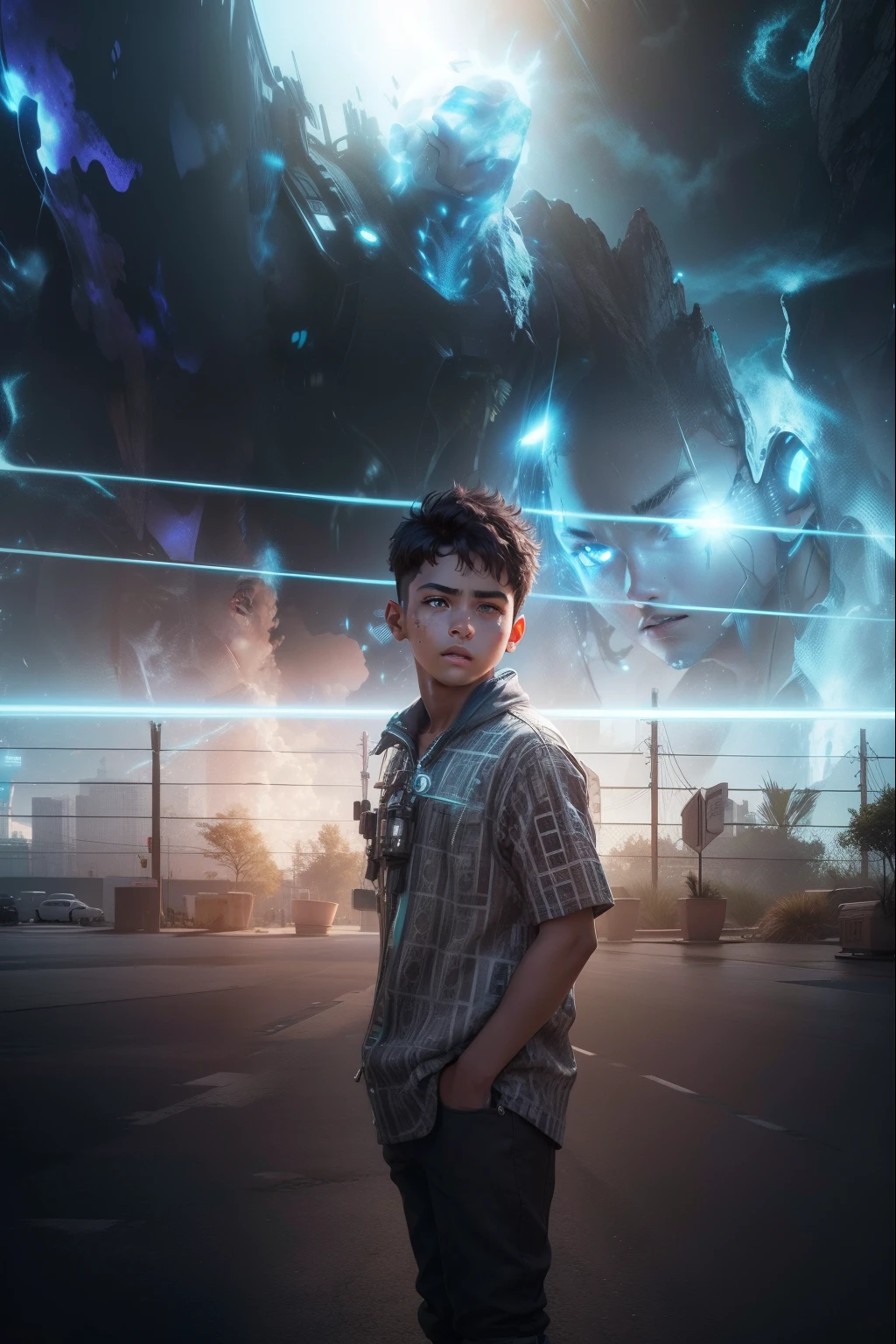 Boy futuristic background realistic face 8k quality ultra hd