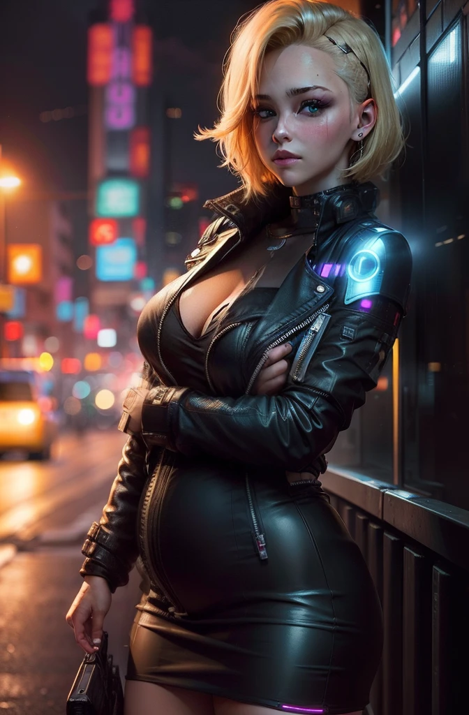 Cyberpunk, short hair, blonde, night, ((chubby)) --auto