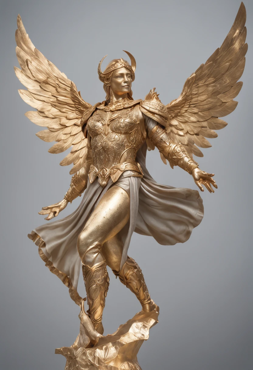 (vivid messy oil painting), (brush strokes), arafed boy in a gold outfit with wings and a sword, blue eyes, pale skin, angelic golden armor, full - body majestic angel, archangel, winged boy, angel in gold armor, eros, archangel michael, winged human, epic angel wings, eros and thanatos, grand angel wings, gold wings, young wan angel, attractive male deity, (((oil paintings))), (Vibrant, vivid colours, beautiful, textural, artistic)
