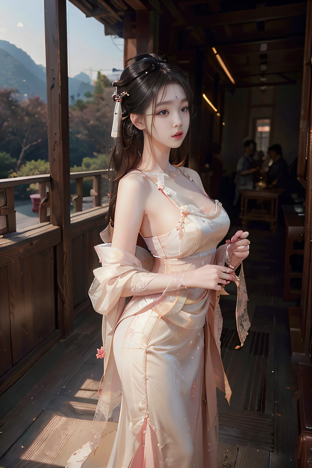 8k, RAW Photo, Best Quality, Masterpiece: 1.2), (Realistic, Photo Realistic: 1.4), {{{1girl}}},, Depth of Field, Full Body, Cinematic Lighting, princess 8 yeald old cute, (huge boobs,cleavage), Beautiful Facial Features, Beautiful Body, Sweating, , Depth of Field, Skin, Ears, Pale Skin, Best Quality, Masterpiece, Illustration, an extremely deciple and beautiful, extremely detailed,CG,unity,8k wallpaper,amazing,finely detail,master,best quality,official art,extremely detailed CG unity 8k wallpaper,ridiculous,incredibly ridiculous,huge file size, super verbose, high resolution, very verbose, Beautiful detailed girl, very detailed eyes and face, beautiful detailed eyes, light on face, (Hanfu: 1.1), lace silk thin, petticoat