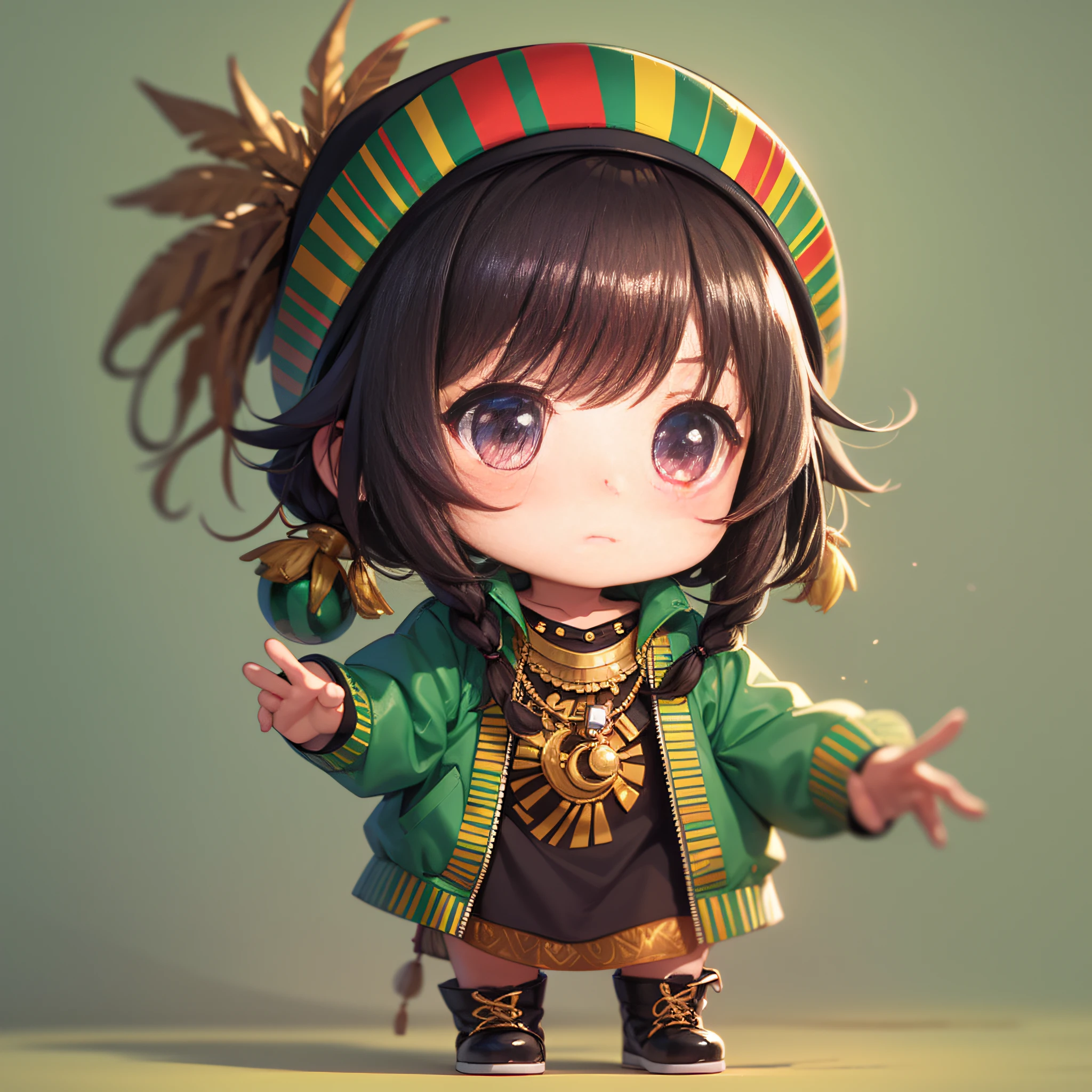 a chibi character wearing rasta outfit