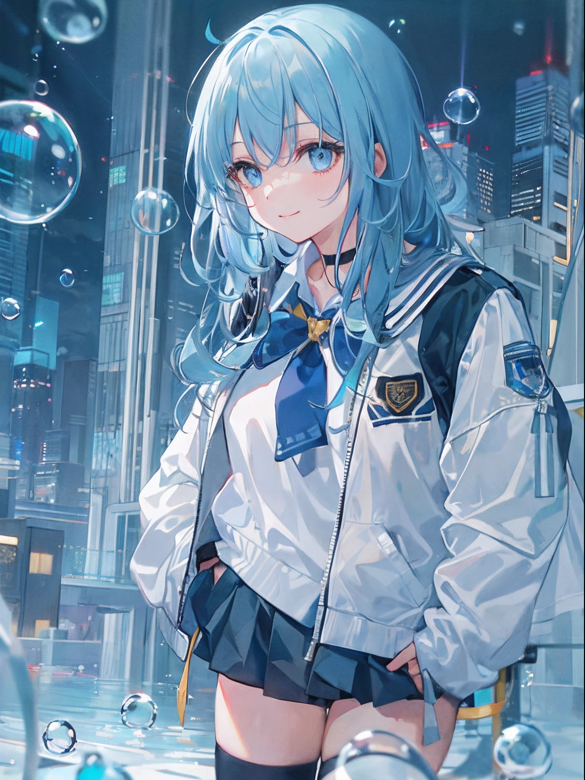 ((top-quality)), ((masterpiece)), ((ultra-detailliert)), (extremely delicate and beautiful), girl with, 独奏, cold attitude,((Black jacket)),She is very(relax)with the(Settled down)Looks,A dark-haired, depth of fields,evil smile,Bubble, under the water, Air bubble,bright light blue eyes,Inner color with light blue hair and dark blue tips,Cold background,Bob Hair - Linear Art, shortpants、knee high socks、White uniform like school uniform、Light blue ribbon ties、Clothes are sheer、Hands in pockets((top-quality)), ((masterpiece)), ((ultra-detailliert)), (extremely delicate and beautiful), girl with, 独奏, cold attitude,((Black jacket)),She is very(relax)with the(Settled down)Looks,A dark-haired, depth of fields,evil smile,Bubble, under the water, Air bubble,bright light blue eyes,Inner color with light blue hair and dark blue tips,Cold background,Bob Hair - Linear Art, shortpants、knee high socks、White uniform like school uniform、Light blue ribbon ties、Clothes are sheer、Hands in pockets((top-quality)), ((masterpiece)), ((ultra-detailliert)), (extremely delicate and beautiful), girl with, 独奏, cold attitude,((Black jacket)),She is very(relax)with the(Settled down)Looks,A dark-haired, depth of fields,evil smile,Bubble, under the water, Air bubble,bright light blue eyes,Inner color with light blue hair and dark blue tips,Cold background,Bob Hair - Linear Art, shortpants、knee high socks、White uniform like school uniform、Light blue ribbon ties、Clothes are sheer、Hands in pockets((top-quality)), ((masterpiece)), ((ultra-detailliert)), (extremely delicate and beautiful), girl with, 独奏, cold attitude,((Black jacket)),She is very(relax)with the(Settled down)Looks,A dark-haired, depth of fields,evil smile,Bubble, under the water, Air bubble,bright light blue eyes,Inner color with light blue hair and dark blue tips,Cold background,Bob Hair - Linear Art, shortpants、huge tit、knee high socks、White uniform like school uniform、Light blue ribbon ties、Clothes are sheer、、China Hair,Bun hai