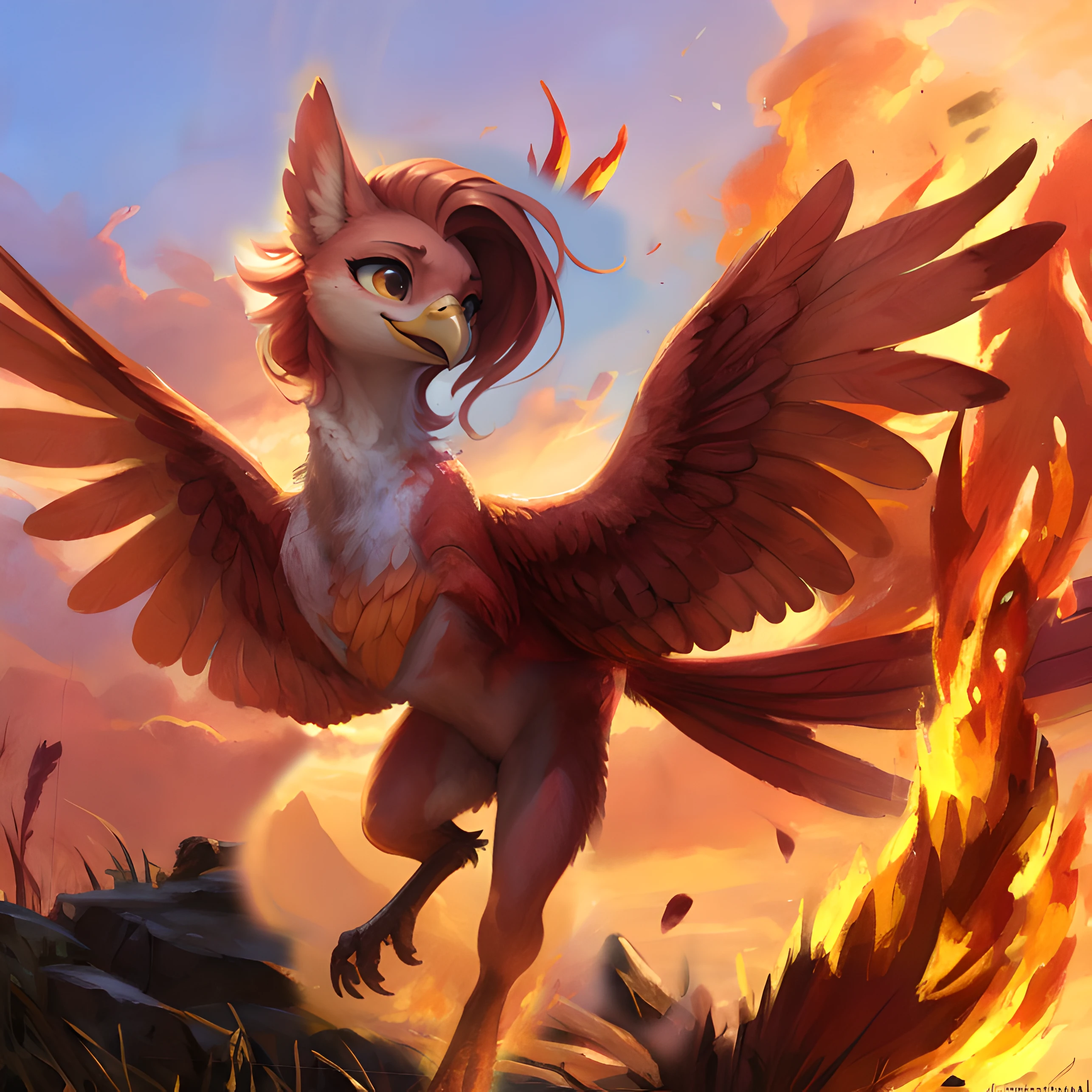 Author: kenket, Author: totesfleisch8, (Author: Thebigslick, Author: Silverfox5213:0.8), (by syuro:0.2), (full body shot), The body of a feral bird, Detailed and extremely fluffy body fur, fluff, Masterpiece, l Detailed background information, Happy, (uploaded on e621,8K, RAW photo, High Resolution,high quality), ((Masterpiece)), woman's, (frontal view), (Cinematic lighting), Backlighting, (shaded), (Simple gradient background), Author: Dagasi, (Author: personalami), [by ruan jia], Fluttershy, pink hair, turquoise eye color, (Fluttershy|phoenix:1.1), flying, wings, Fire Wings, full length, claws, (Bird's beak), (phoenix), large wings, fiery hair, splash art style, monster, feathered wings on its back, long hair, birdy, [cropped shot edges], birdy legs, flapping wings,