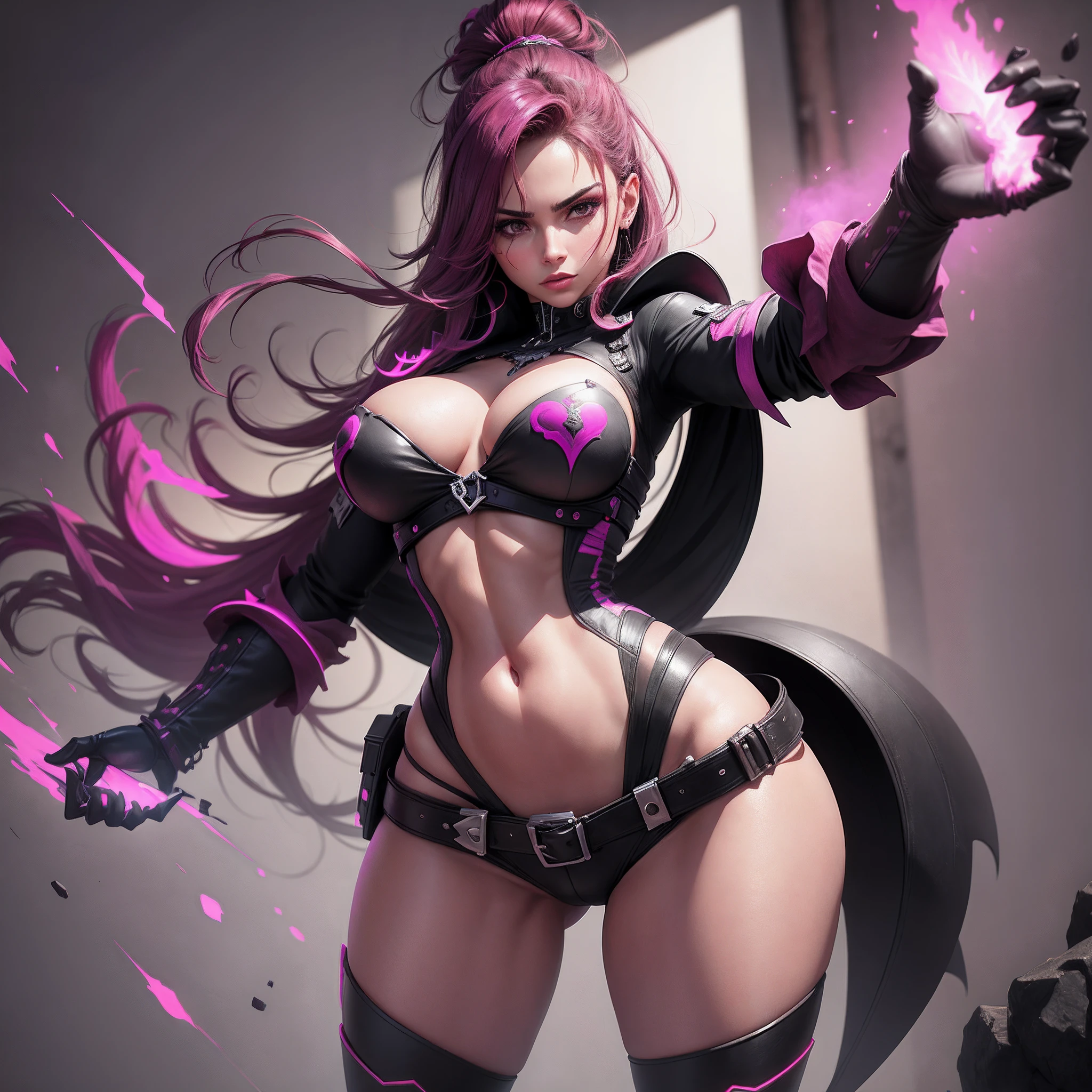 poderosa, Costeira, guache, foto de corpo inteiro, sketchfab, Alto contraste, GameArt, cores magenta rosa choque, Metalheart, Xray lighting, altamente detalhado, caothic, Colorido Preto, gotejamento de tinta, tiro longo,