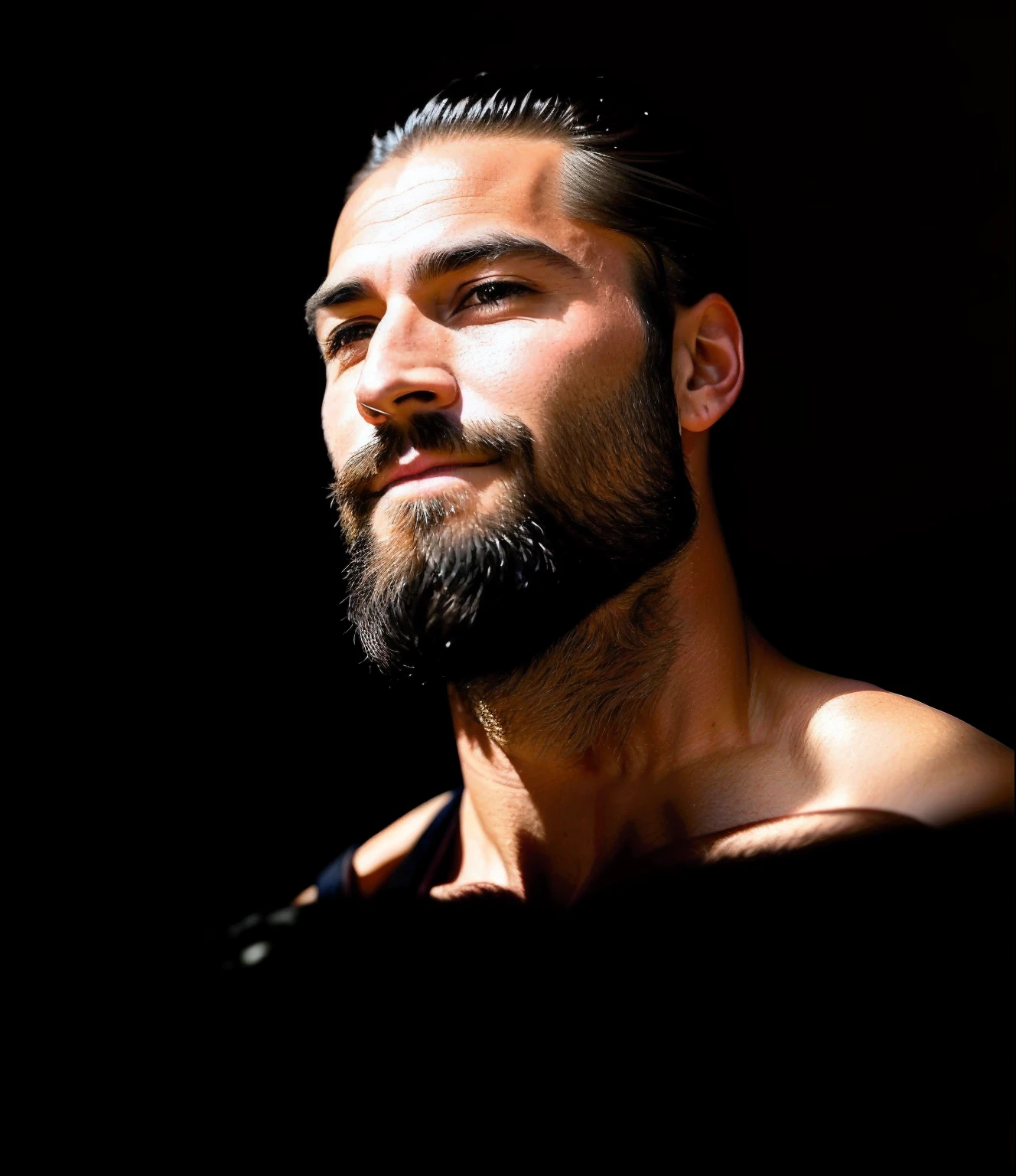 a man with a beard and Samurai Armor for the camera, very attractive man with beard, strong masculine features, bearded and built, strong facial features, portrait of rugged zeus, mid-shot of a hunky, grizzled beard, bearded beautiful man, man in his 30s, well trimmed beard, athletic man in his 30s, extremely detailed man