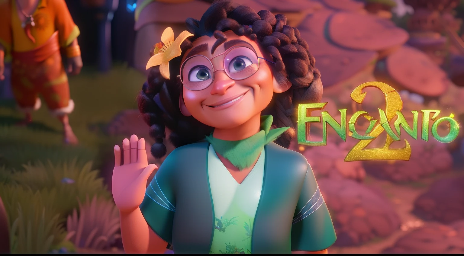 a close up of a cartoon character with a green shirt and glasses, animated film, animated movie, 3 d animated movie, movie promotional image, animation film, in style of disney animation, animated movie still, in the croods movie style, disney 2d animation still, fantasy style 8 k octane render, still from the movie, animated movie scene