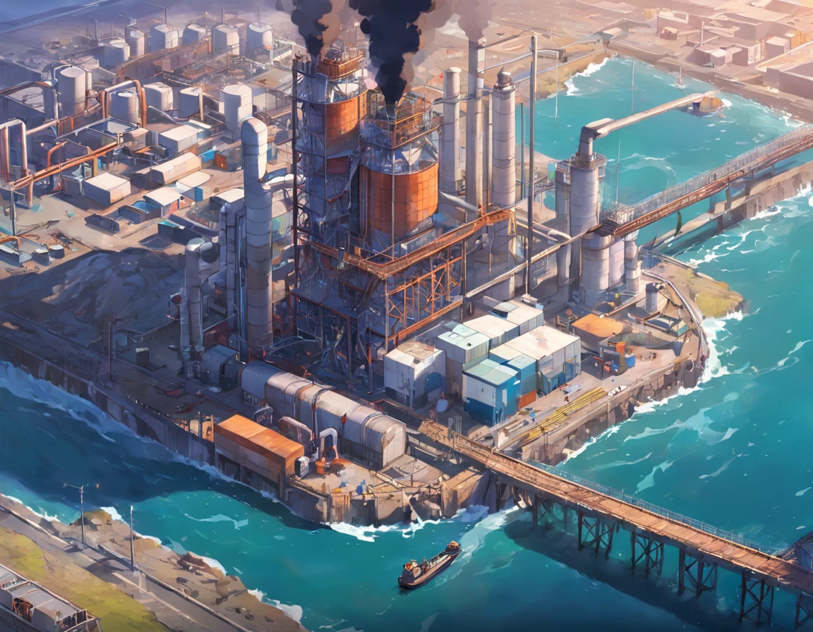 Representar zona industrial de Quintero en Chile. Discharges of pollutants into the sea and rivers in detail