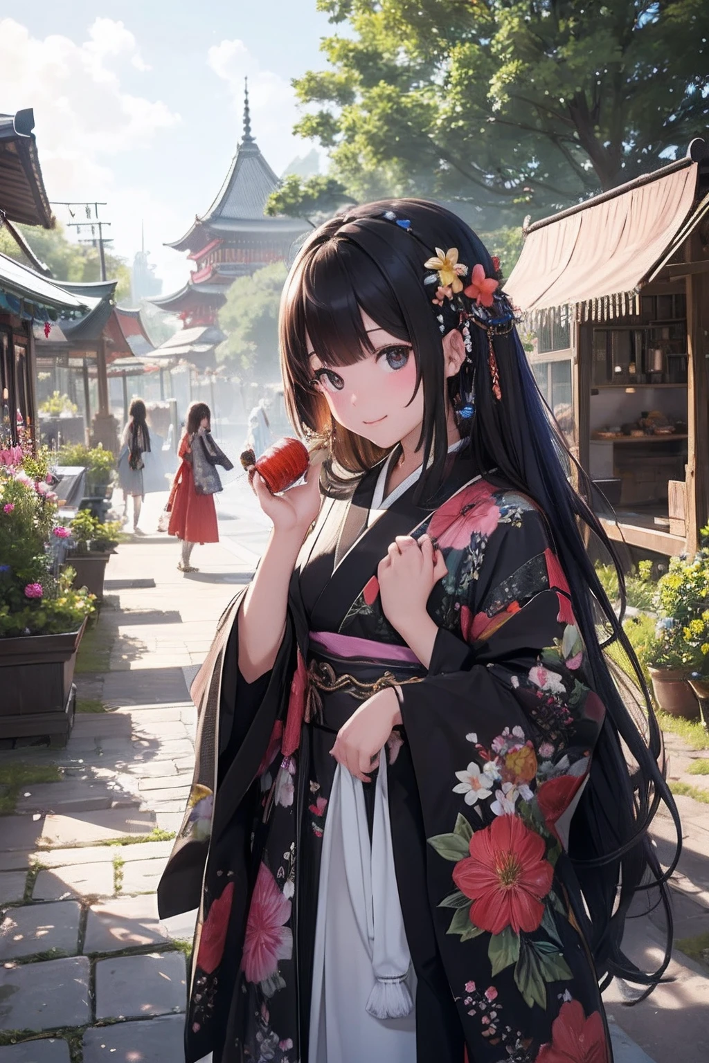 absurderes、A high resolution、ultra - detailed、(2girls:1.4)、Floral kimono、The hair of the flower is Zara、Wearing clogs、A smile、 sunder 、Summer Festivals、food stalls、Red lantern。 sunder 、Create an image using a prism effect、Refractions light to create a colorful and kaleidoscope look。 sunder 、Design an image with a fisheye effect、Capture a wide field of view with a uniquely curved perspective。 sunder 、Use stipple painting to display images、Arrange the small color dots carefully、Create a cohesive and visually stunning whole。 sunder 、octane, Skysky, stone monument(Skysky), Landscapes, starrysky, natta, nigh sky, En plein air, setting up, clouds,meteors、