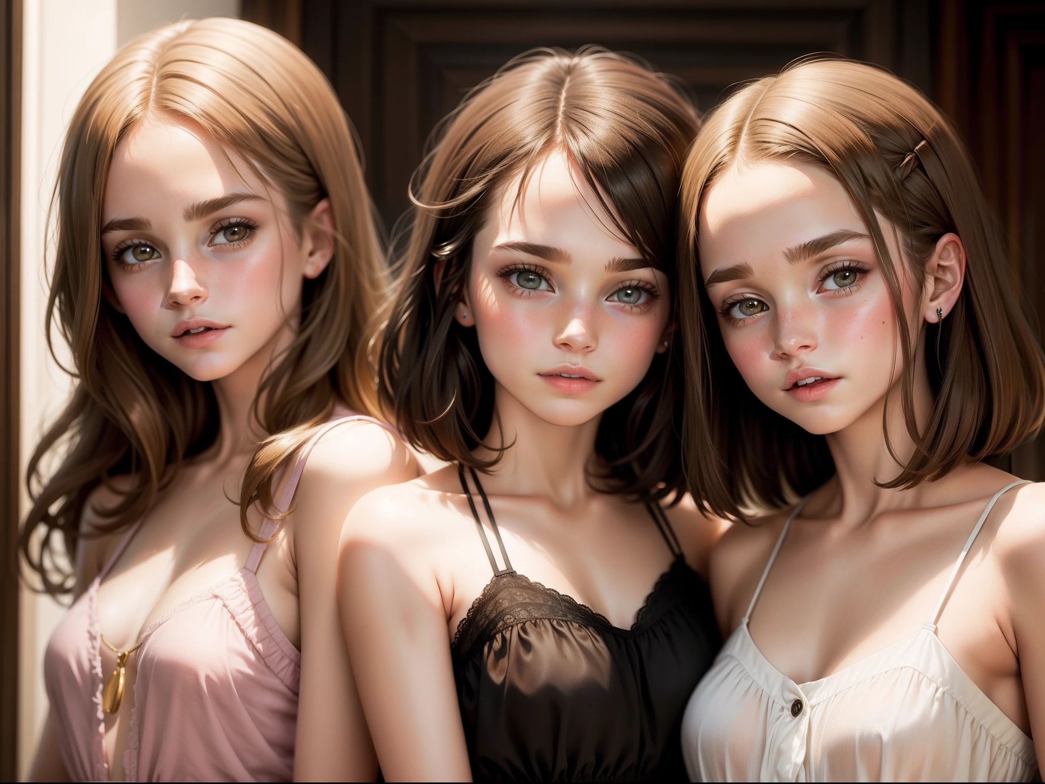 ten girls Emma Watson with long brunette hair, and Natalie Portman with a bob haircut.