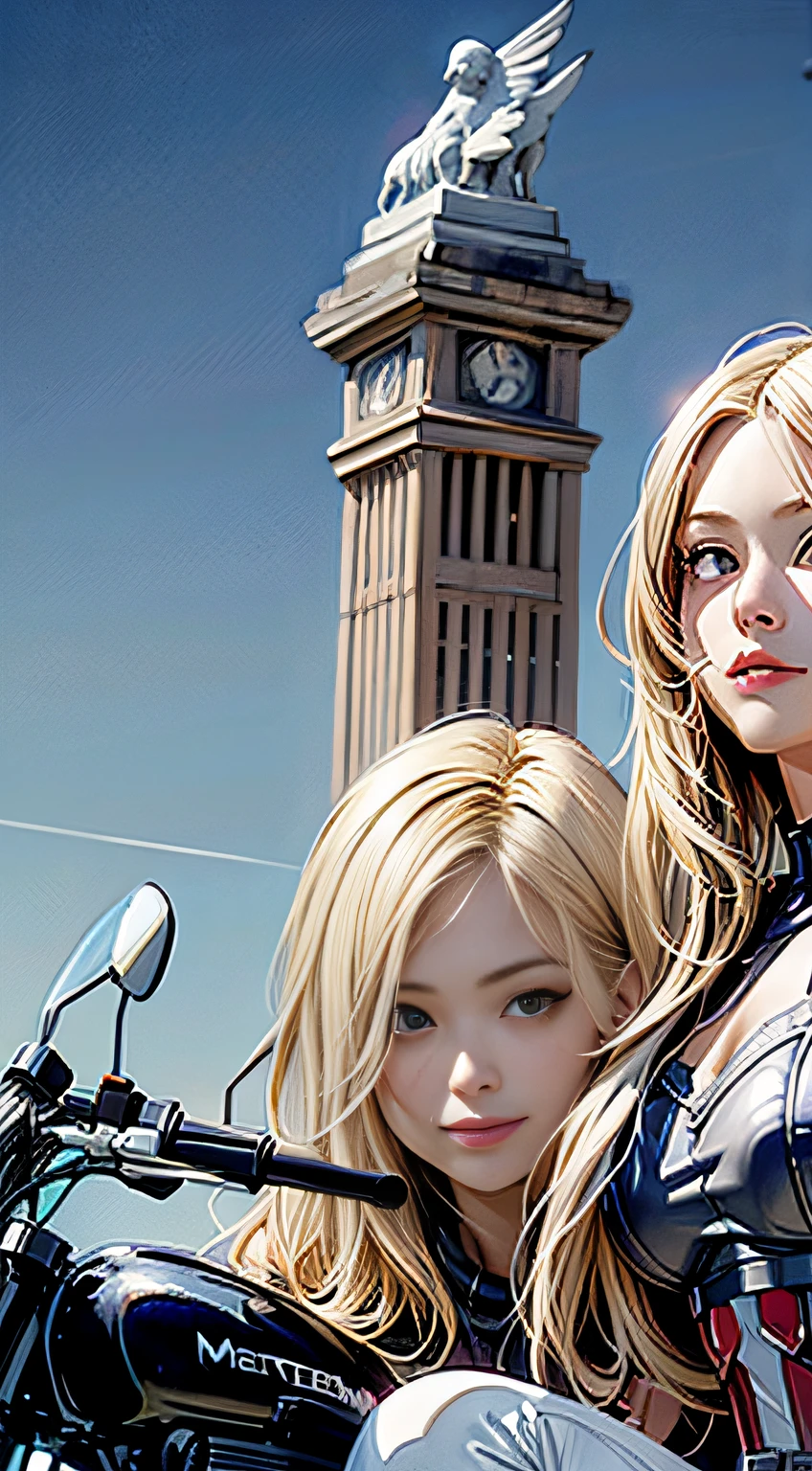 (((blond hair))), 1girls, Full body, Style of Captain America Uniform, mediuml breasts, viewer look, smile, masterpiece, bestquality, detailed skin texture, detailed cloth texture, beautiful detailed face, intricate detailed, ultra-detail, Red hair consumption, sunglasses, Riding a motorcycle, (bestquality, high-res, photorealistic portrait, traditional, 10,masterpiece, ),bestquality, piec10 master.HDR. High ribs:1.2, grain film, Bokeh Bleu:1.2, lens flare, (vivd color:1.2), (delicate),