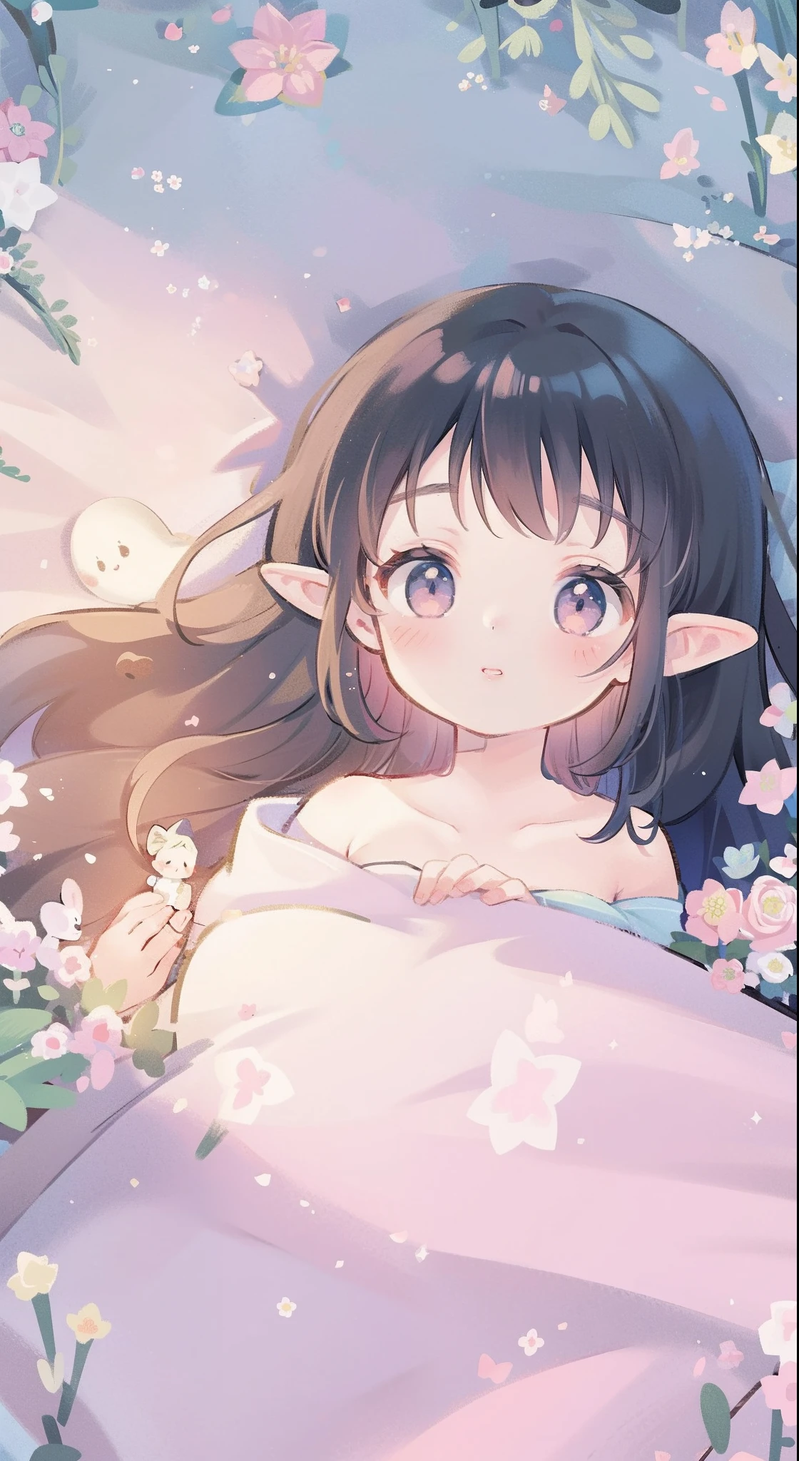 high high quality,tmasterpiece,Delicate facial features,Delicate hair,Delicate eyes,Delicate hair,animemanga girl,deer antlers,Black color hair,florals, Dreamy style, Fantastic flower garden,fantasy style clothing,Romantic dress, beautiful and elegant elf queen, a beautiful fantasy empress, Fantasy art style, ((a beautiful fantasy empress)), Anime fantasy illustration, high priestess, fey queen of the summer forest, anime art nouveau, goddess of the forest, portrait of an elf queen, A beautiful artwork illustration,8K high quality detailed art(Delicate facial portrayal)(Fine hair depiction)(highest quality)(Master masterpieces)(High degree of completion)(a sense of atmosphere)8k wallpaper,tmasterpiece,Best quality at best,ultra - detailed