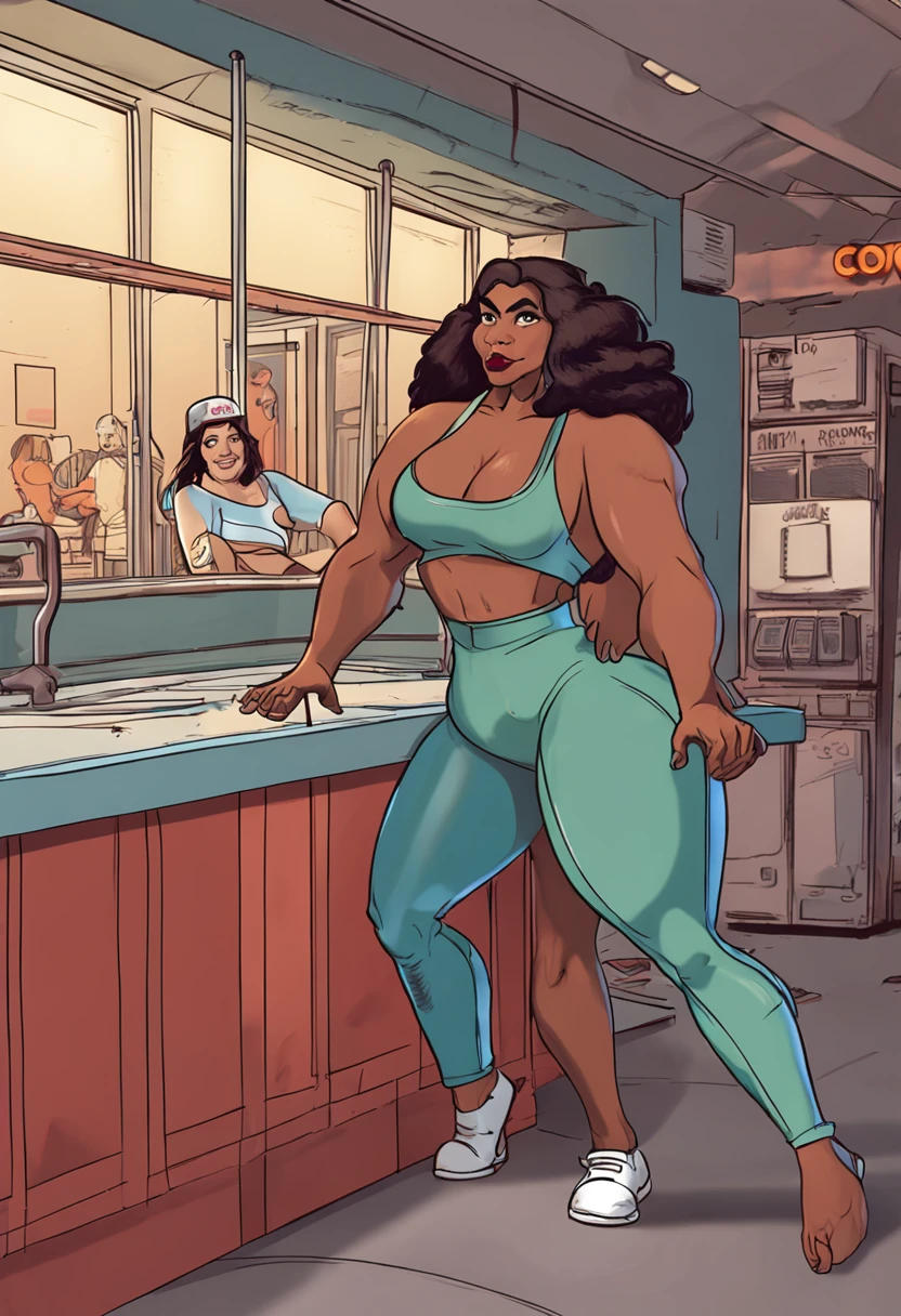 Family guy art style, photorealistic, cartoon, animation, ultra-realistic,3D, artstation, cgsociety, 8k, award-winning photography of a beautiful woman posing sexy, standing spreading her legs wide open, big butt, thin waist, thick thighs,) with a big Gorilla man standing behind her, (multi-color hair:1.2), cheekbones, detailed face, Dark skin tone, African, curvy, (no clothing on:1.5), double eyelid, (Gigantic breast:1.5)