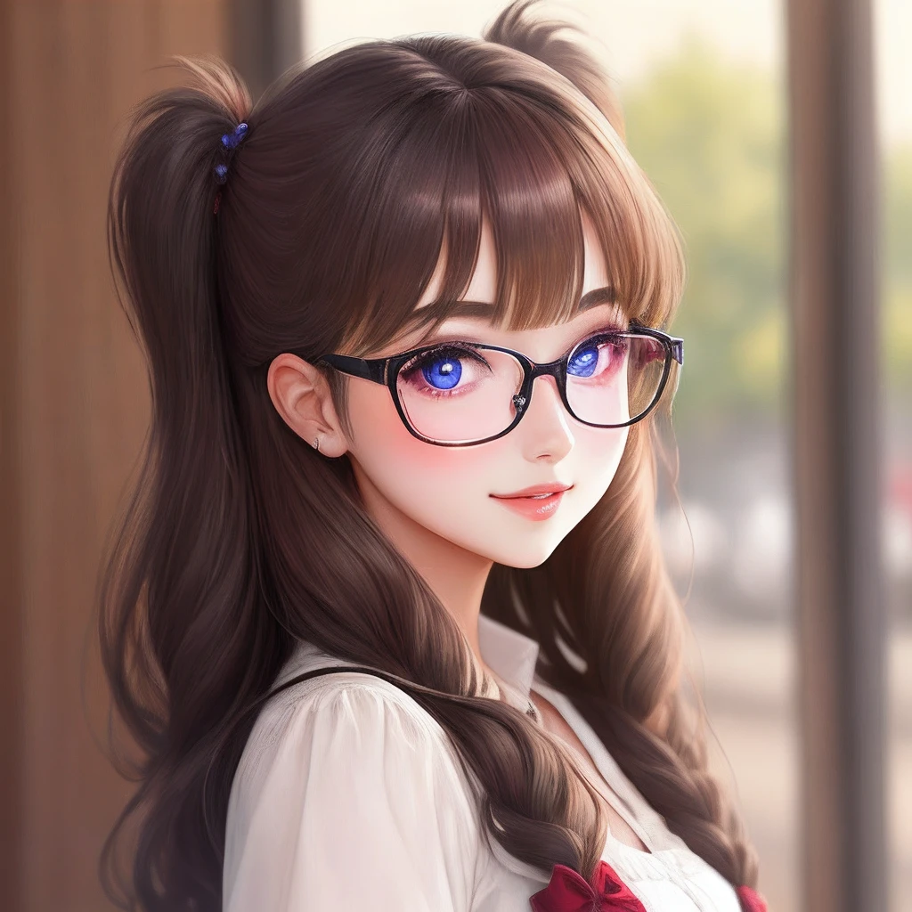 Twin-tailed　eye glasses　a beauty girl　nudde