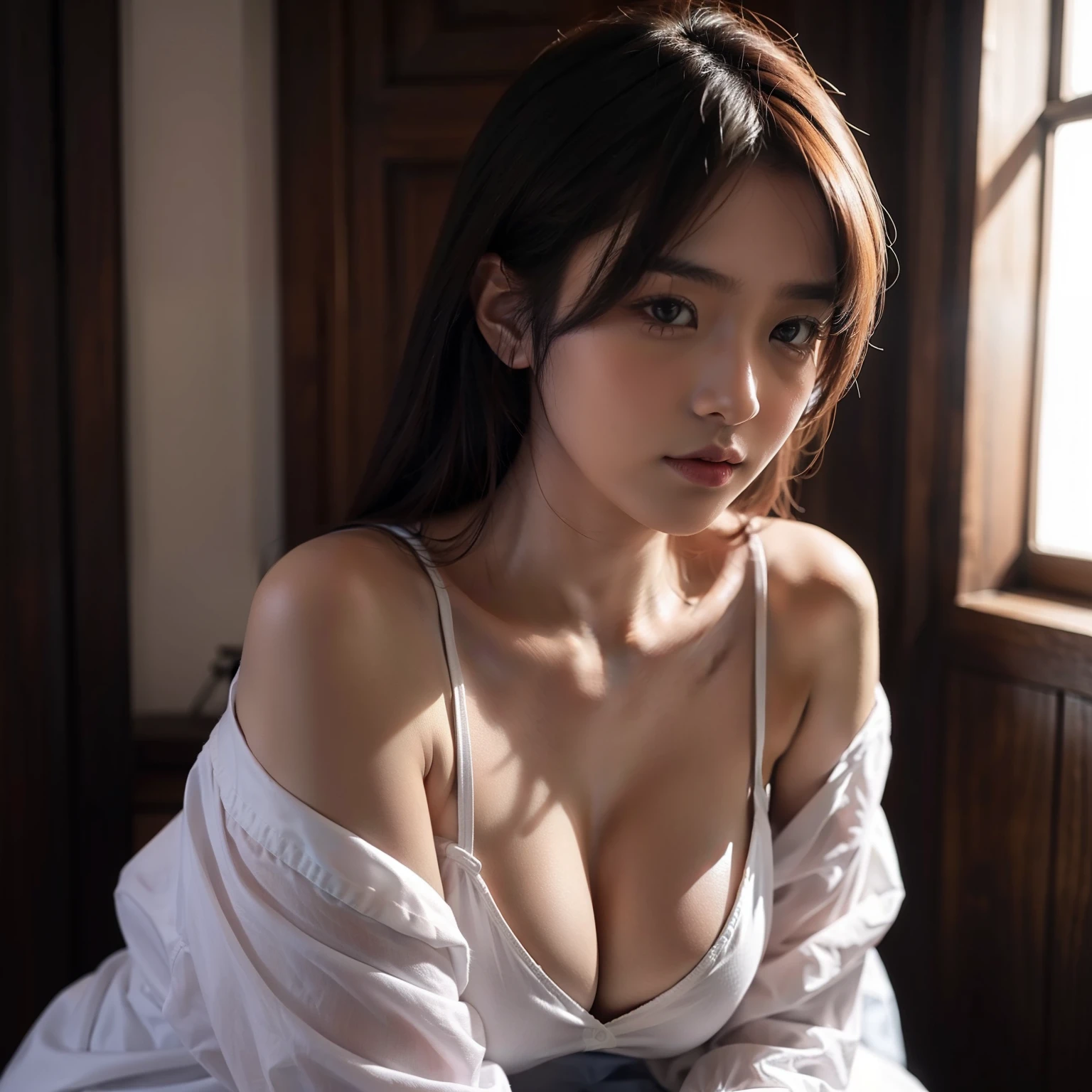 There is a girl who is wearing a transperent cloth her boobs are visible