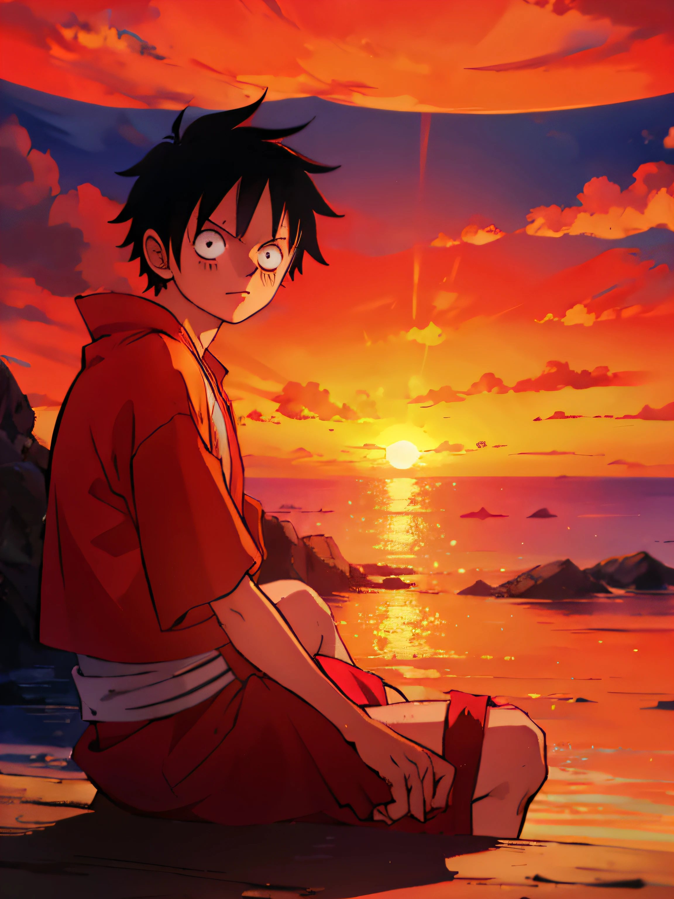 naruto,ichigo and luffy enjoying the sunset