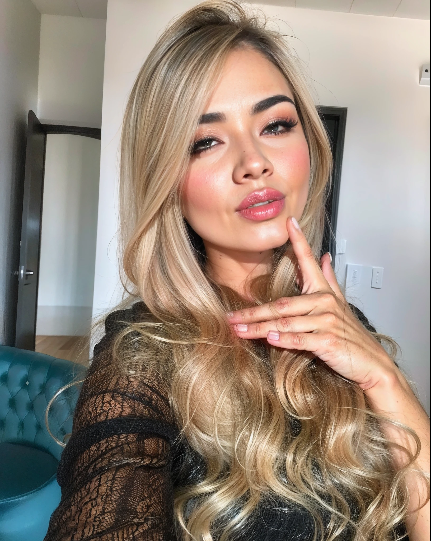 Mujer rubia con cabello largo y ondulado haciendo una cara divertida, Pokimane, brunette with dyed blonde hair, Cabello largo y rubio y ojos grandes, lorena avarez, chica sexy con cabello largo y rubio, labios gruesos, ayahausca, 18 years old, Hermosa mujer mexicana, Cara sexy, cabello rubio y ojos grandes, Cl, con cabello largo y rubio