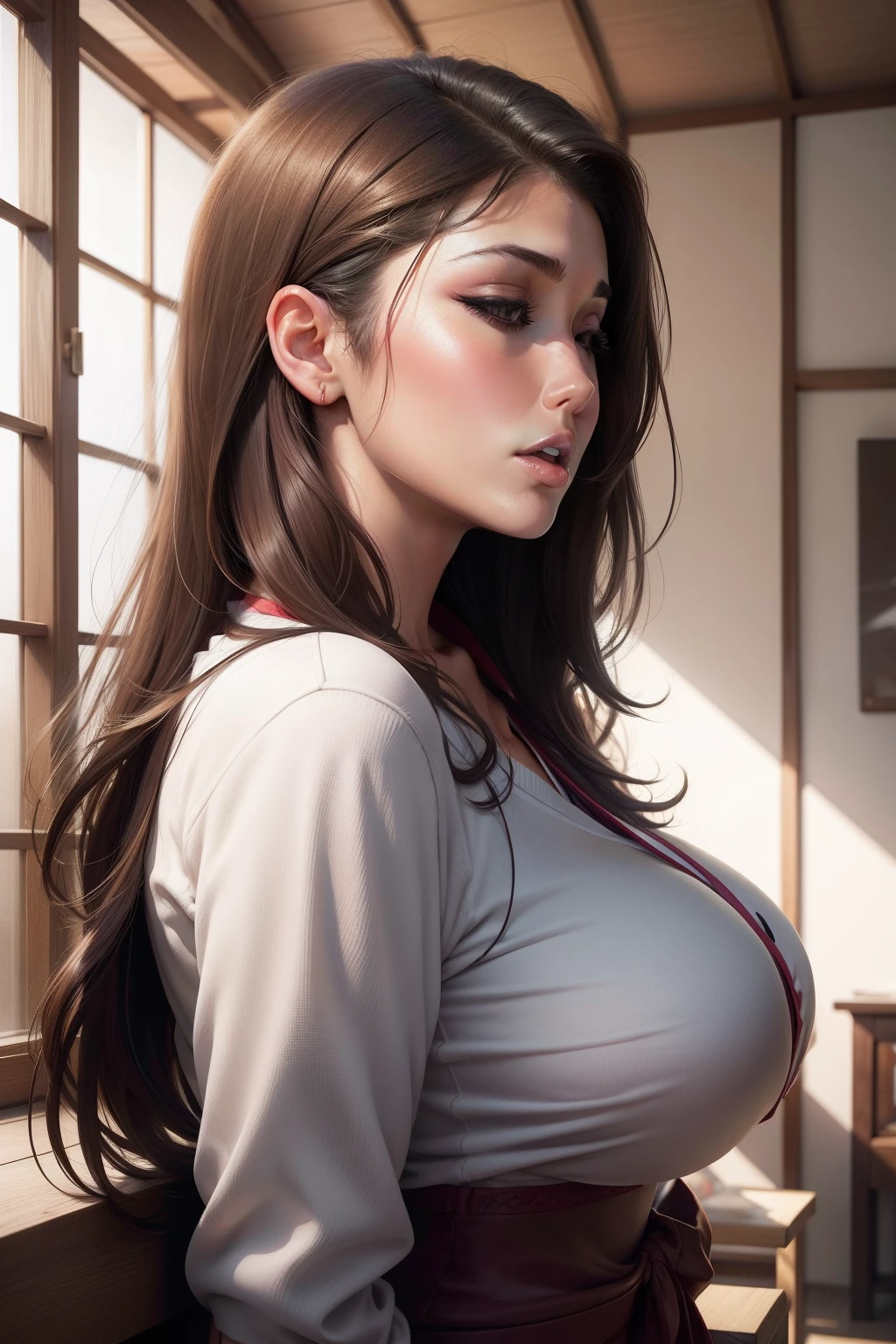 high resolusion, ultrasharp, 8k, obra maestra, Nagatoro, tetas medianasy sexys, perfil, se acabaron, llorando, triste, de perfil, erotic, pezones marcados, camisa