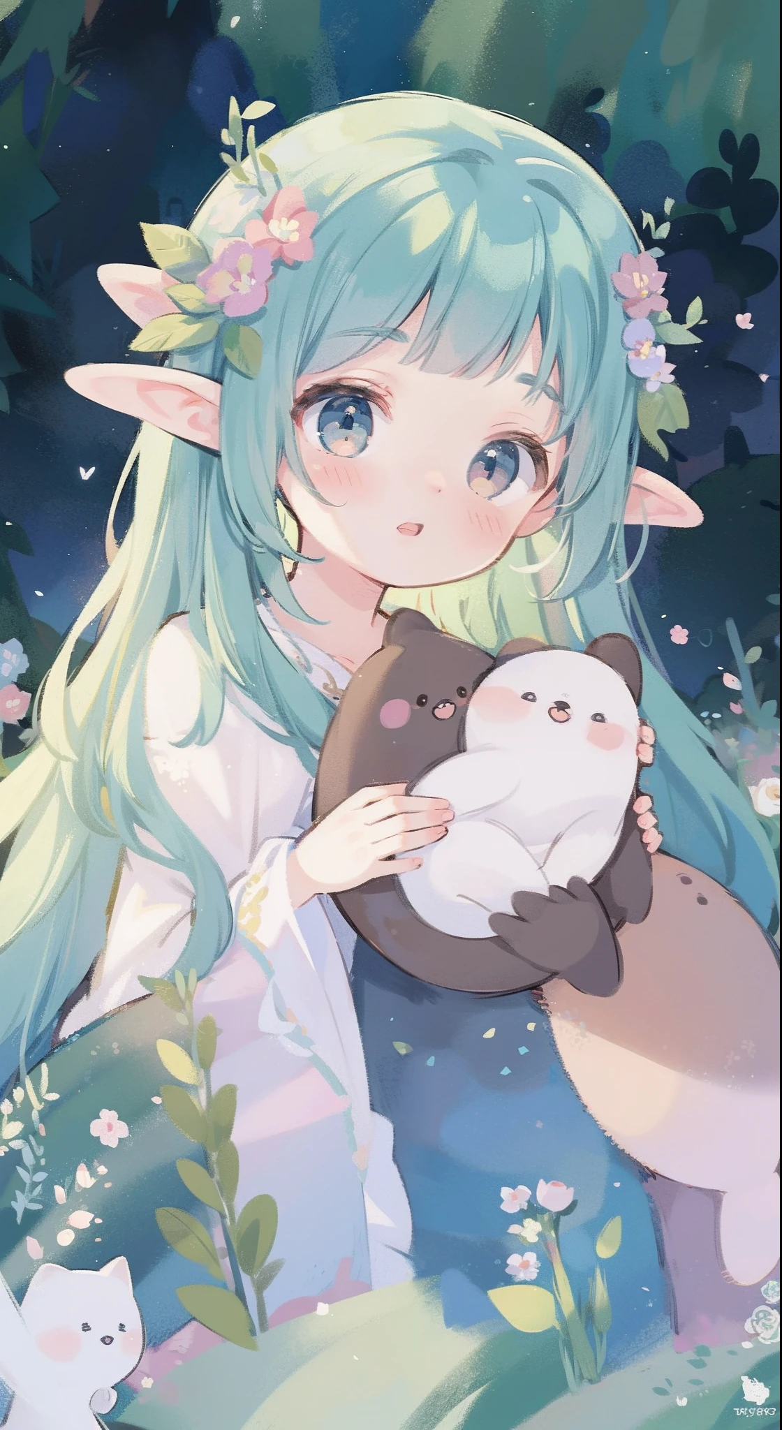 high high quality,tmasterpiece,Delicate facial features,Delicate hair,Delicate eyes,Delicate hair,animemanga girl,deer antlers,Black color hair,florals, Dreamy style, Fantastic flower garden,fantasy style clothing,Romantic dress, beautiful and elegant elf queen, a beautiful fantasy empress, Fantasy art style, ((a beautiful fantasy empress)), Anime fantasy illustration, high priestess, fey queen of the summer forest, anime art nouveau, goddess of the forest, portrait of an elf queen, A beautiful artwork illustration,8K high quality detailed art(Delicate facial portrayal)(Fine hair depiction)(highest quality)(Master masterpieces)(High degree of completion)(a sense of atmosphere)8k wallpaper,tmasterpiece,Best quality at best,ultra - detailed